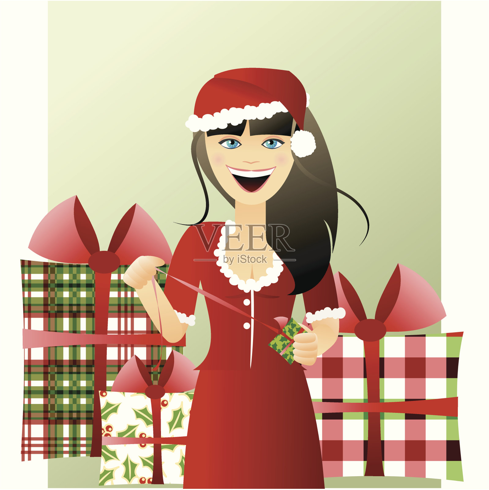 打开圣诞礼物插画图片素材