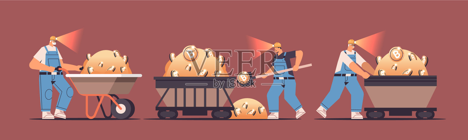 让男矿工挖出比特币插画图片素材