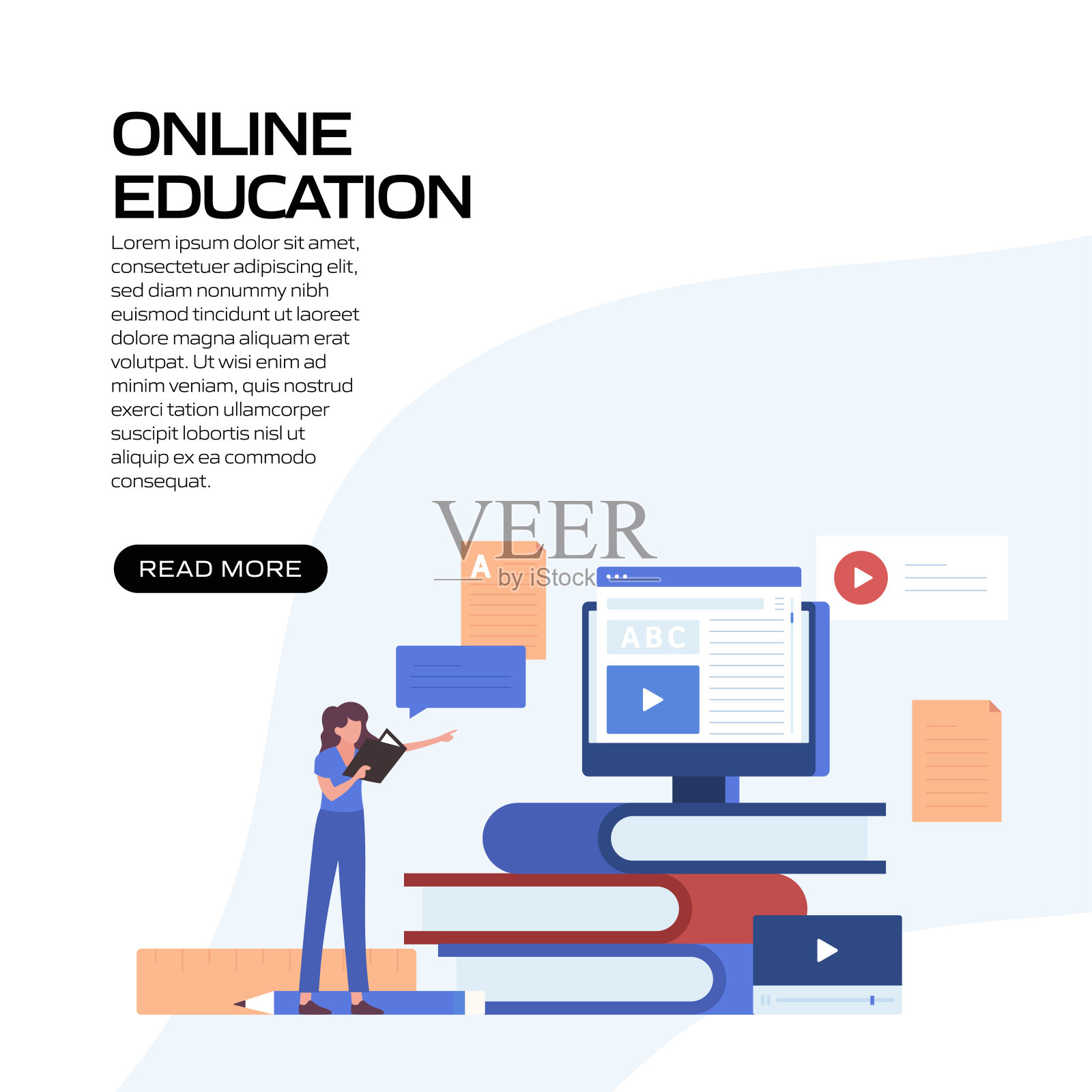 在线教育、电子学习、远程教育、网站横幅、广告和营销材料、在线广告、商业演示等概念矢量插图。插画图片素材