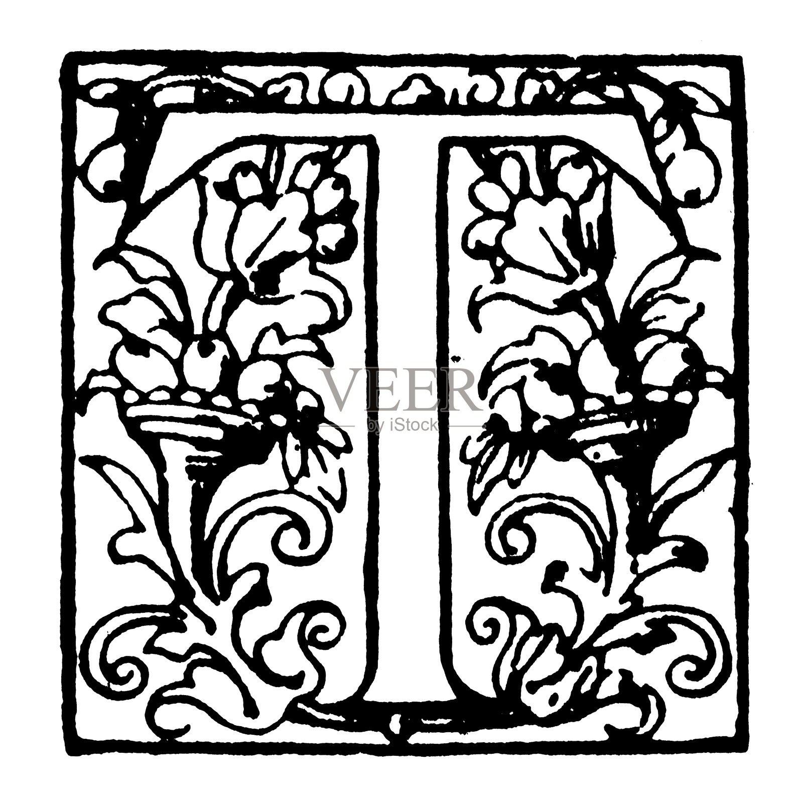 古董华丽的大写字母T插画图片素材