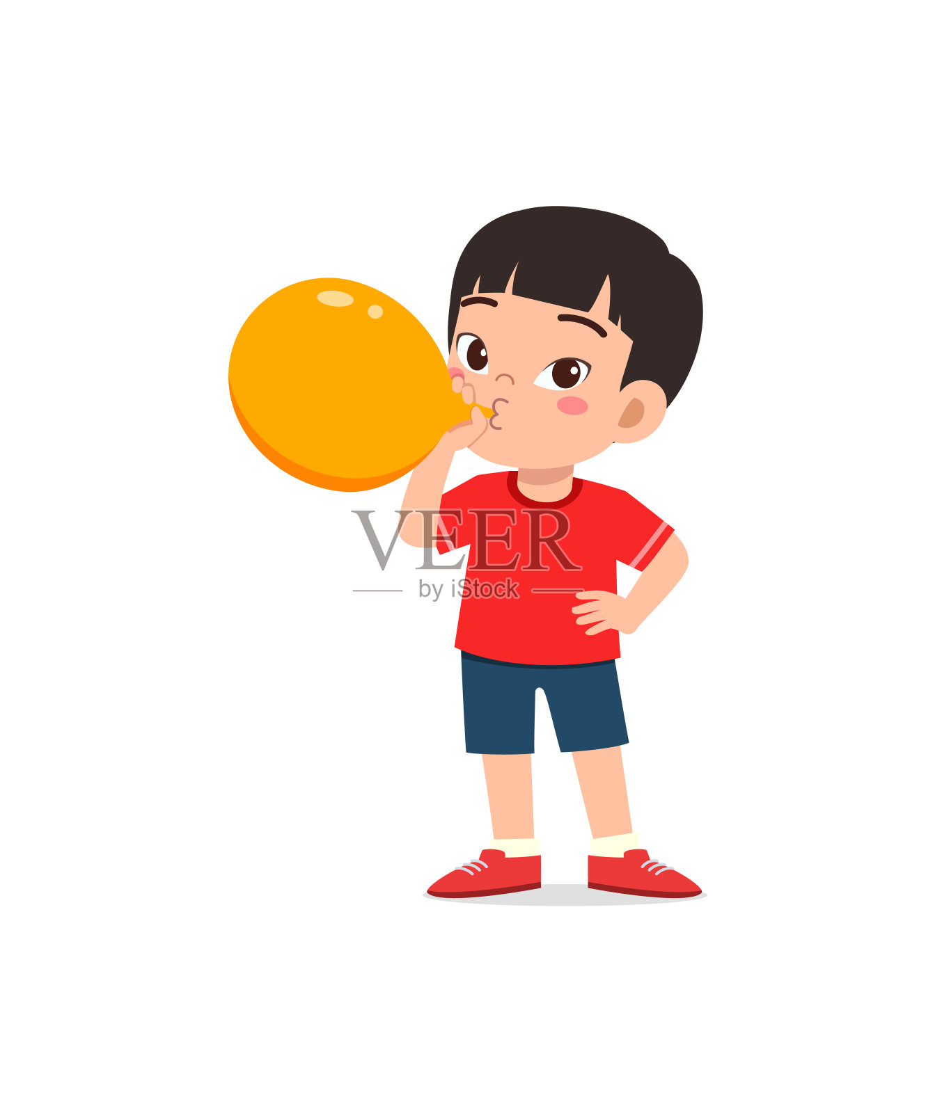 小孩子站着吹气球插画图片素材