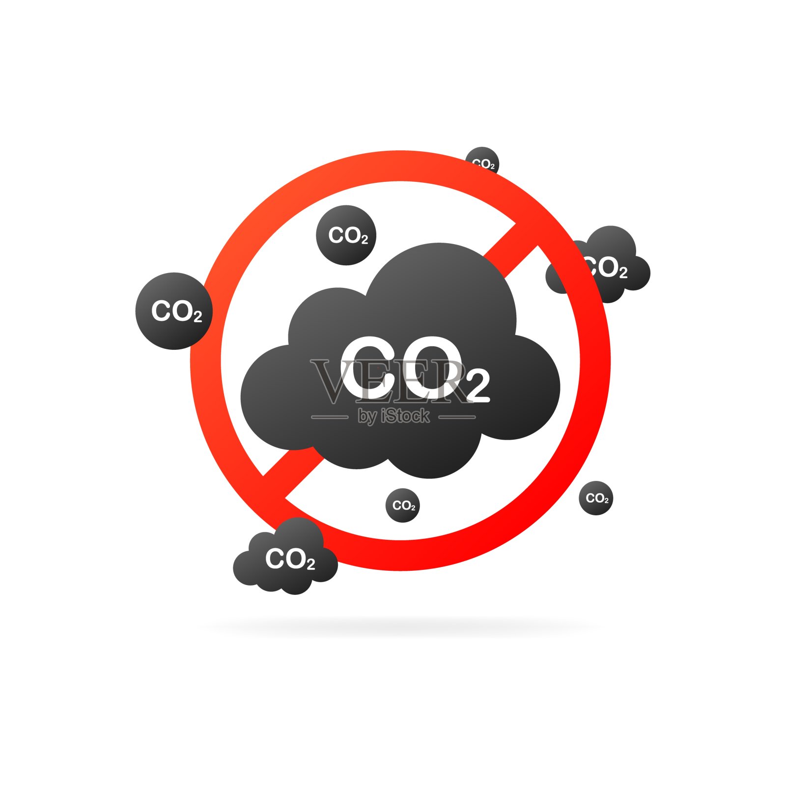 二氧化碳被允许的。平、黑、CO2云、空气云、黑云、禁圈。矢量图插画图片素材
