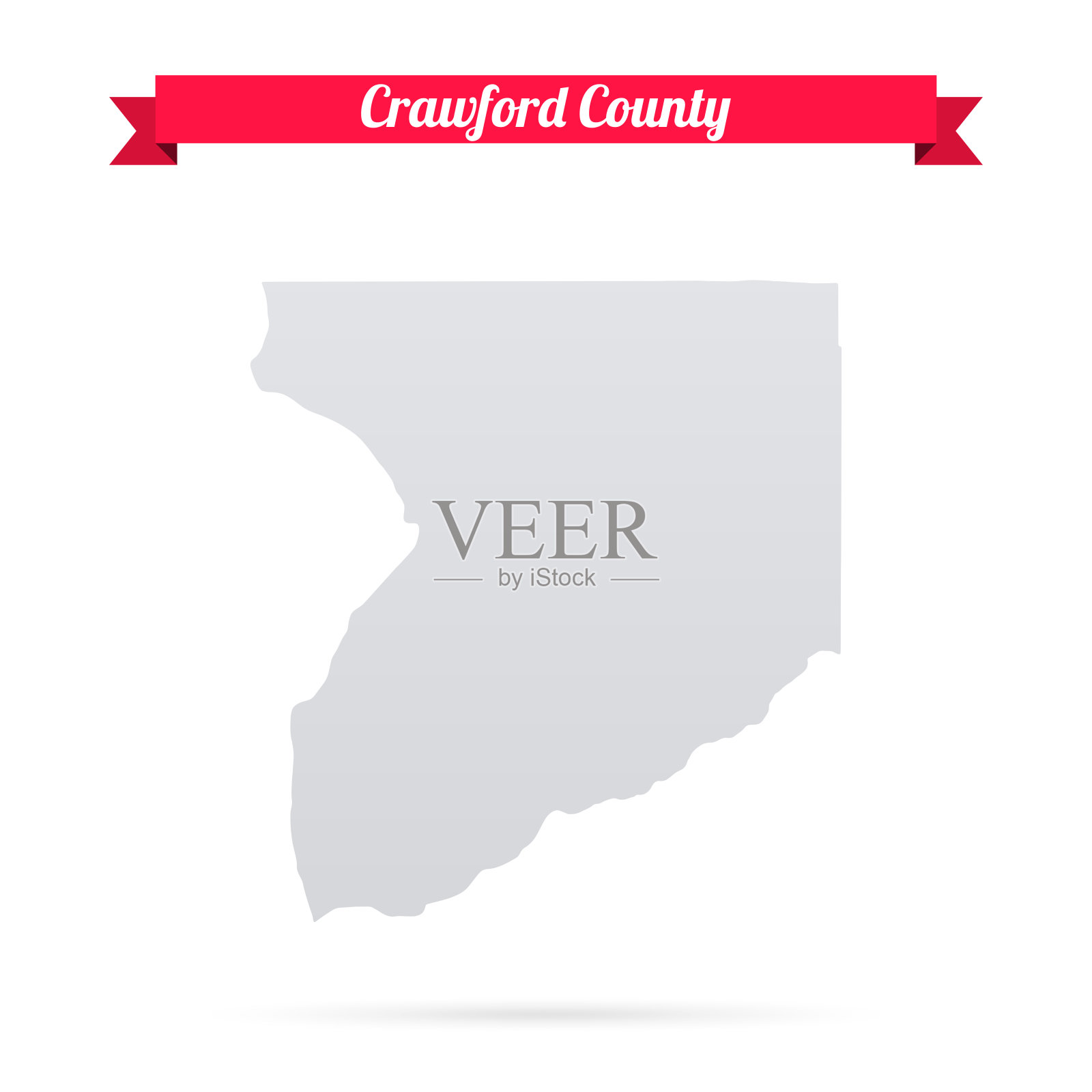 克劳福德县，威斯康星州。白底红旗地图插画图片素材