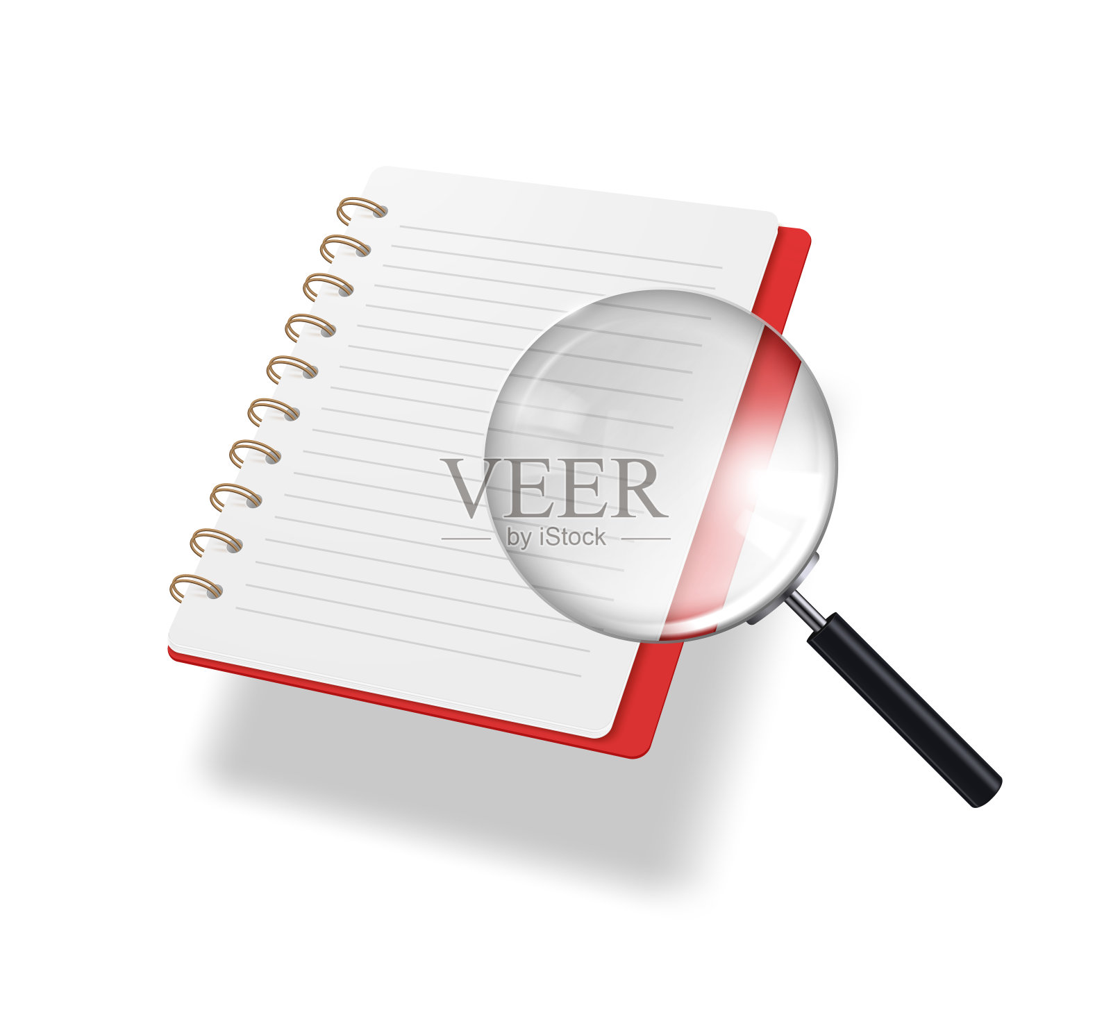 用放大镜在记事本上搜索商业信息和文档。插画图片素材