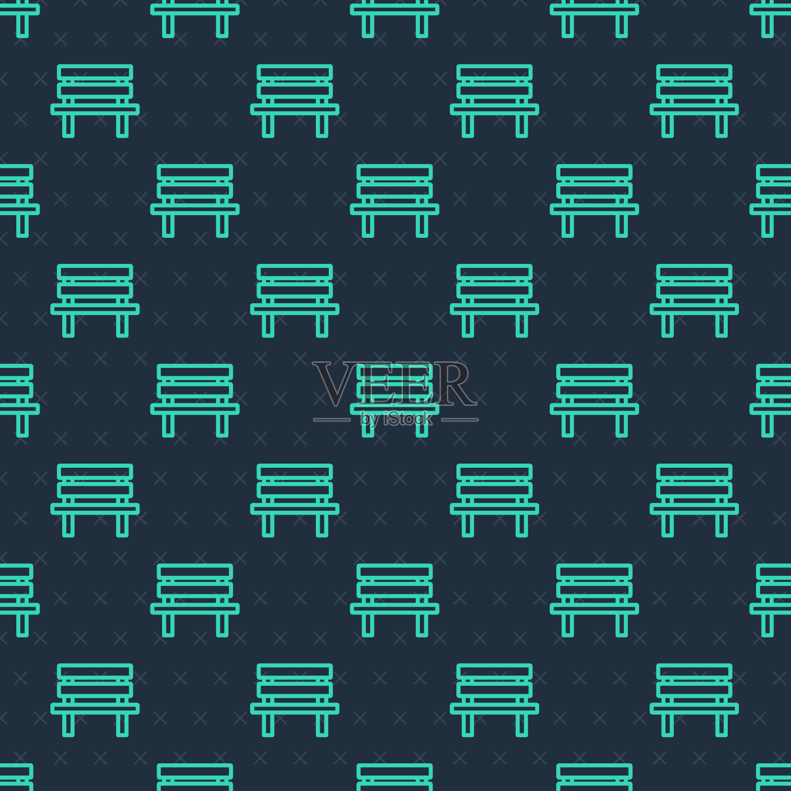 绿线板凳图标隔离无缝图案上插画图片素材