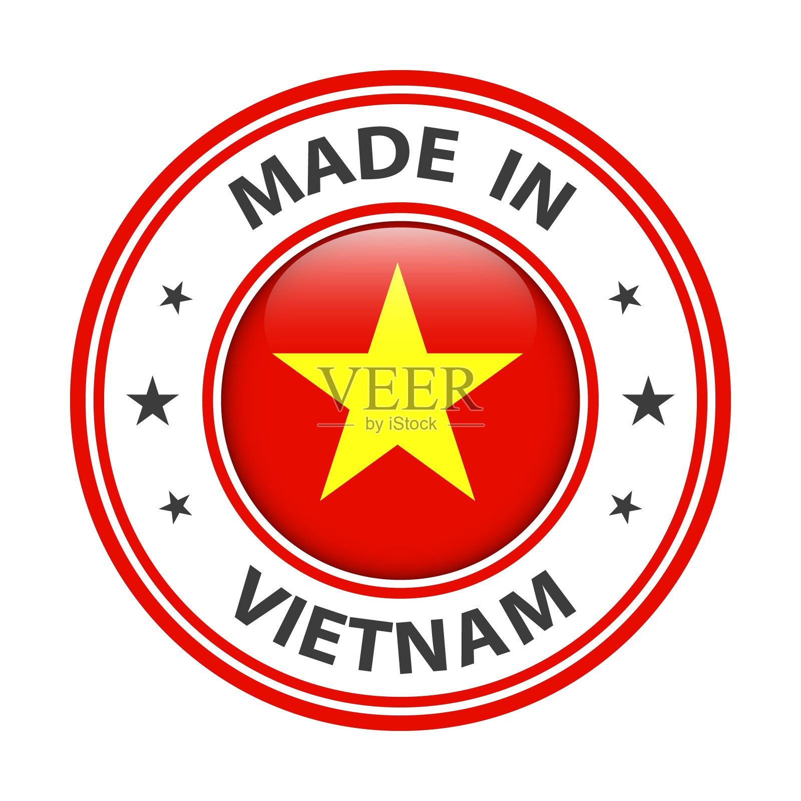 越南制造徽章矢量。有星星和国旗的贴纸。标志孤立在白色背景上。插画图片素材