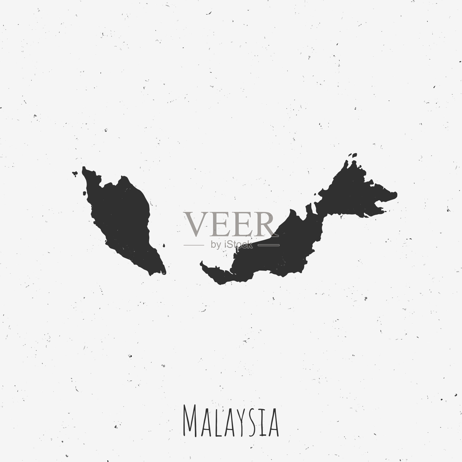 复古马来西亚地图与复古风格，在尘土飞扬的白色背景插画图片素材