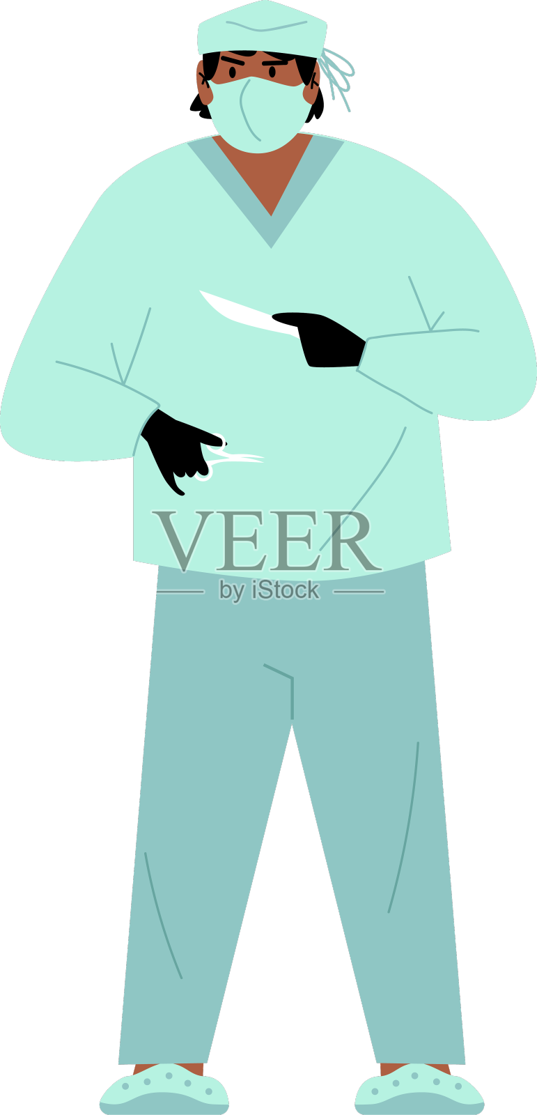 外科医生穿着制服，戴着口罩，乳胶手套设计元素图片