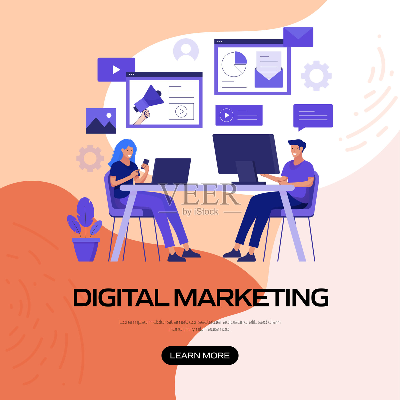 数字营销概念矢量插图网站横幅，广告和营销材料，在线广告，业务演示等。插画图片素材