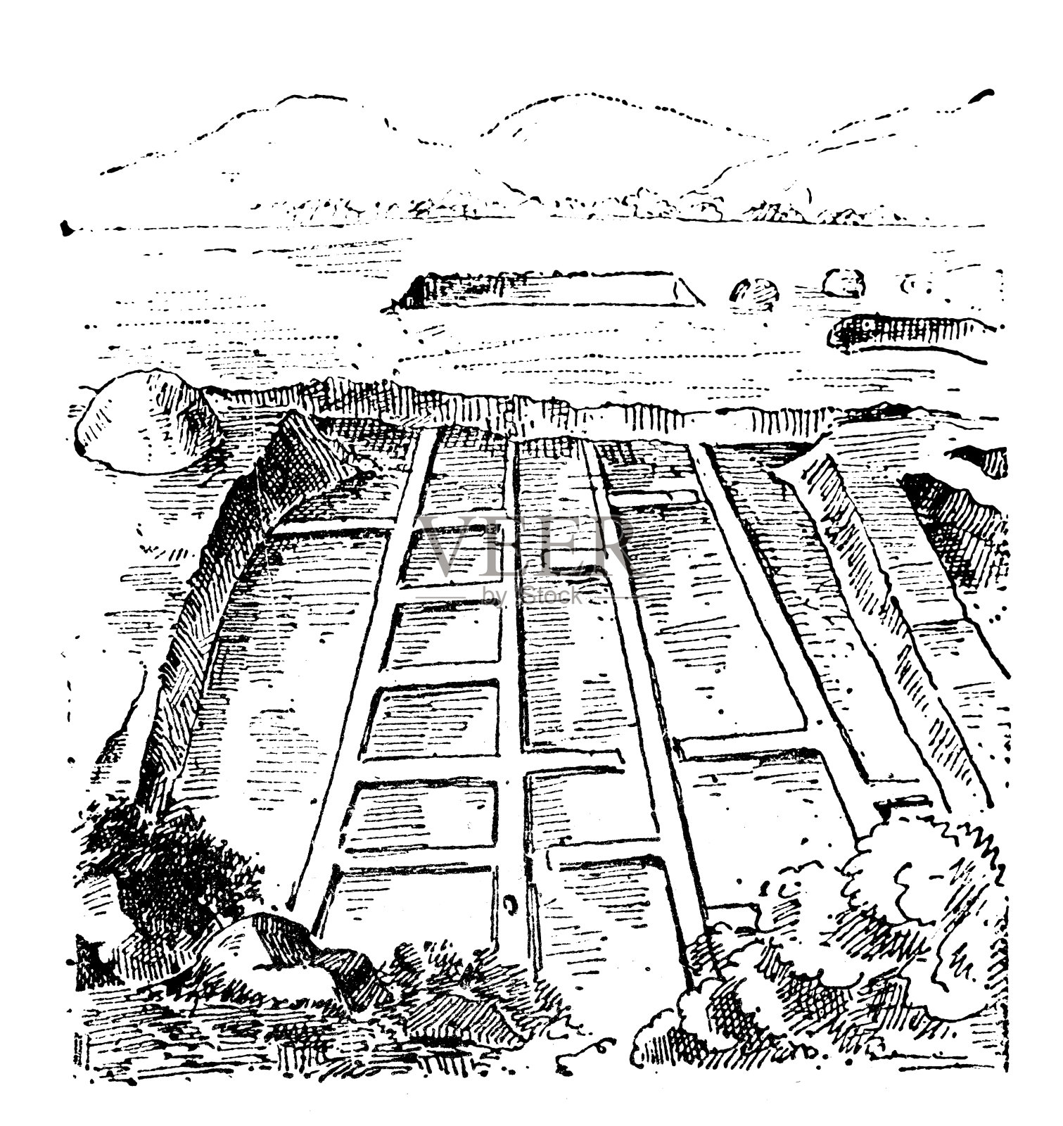 仿古插图:盐蒸发池插画图片素材