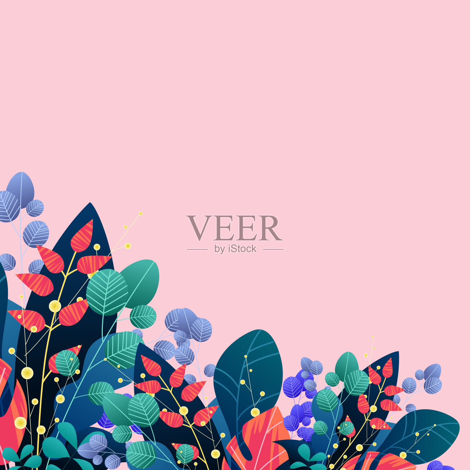 美丽的春天背景，树叶繁茂，多姿多彩，大自然插画图片素材