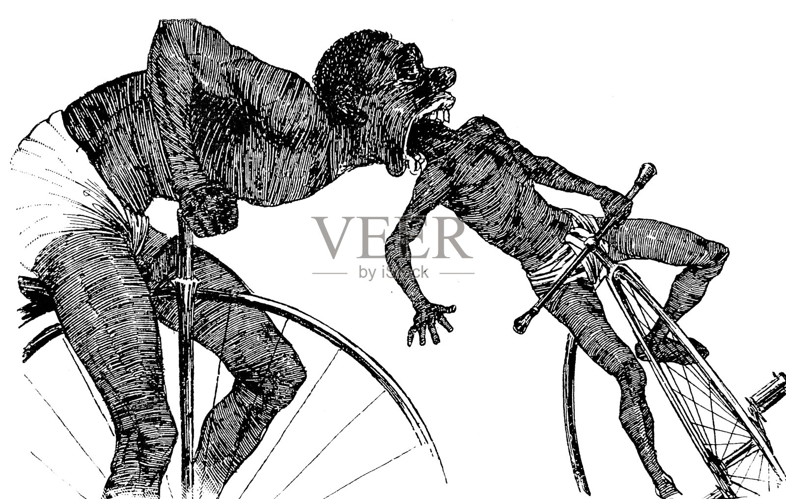 骑着破自行车的食人族插画图片素材