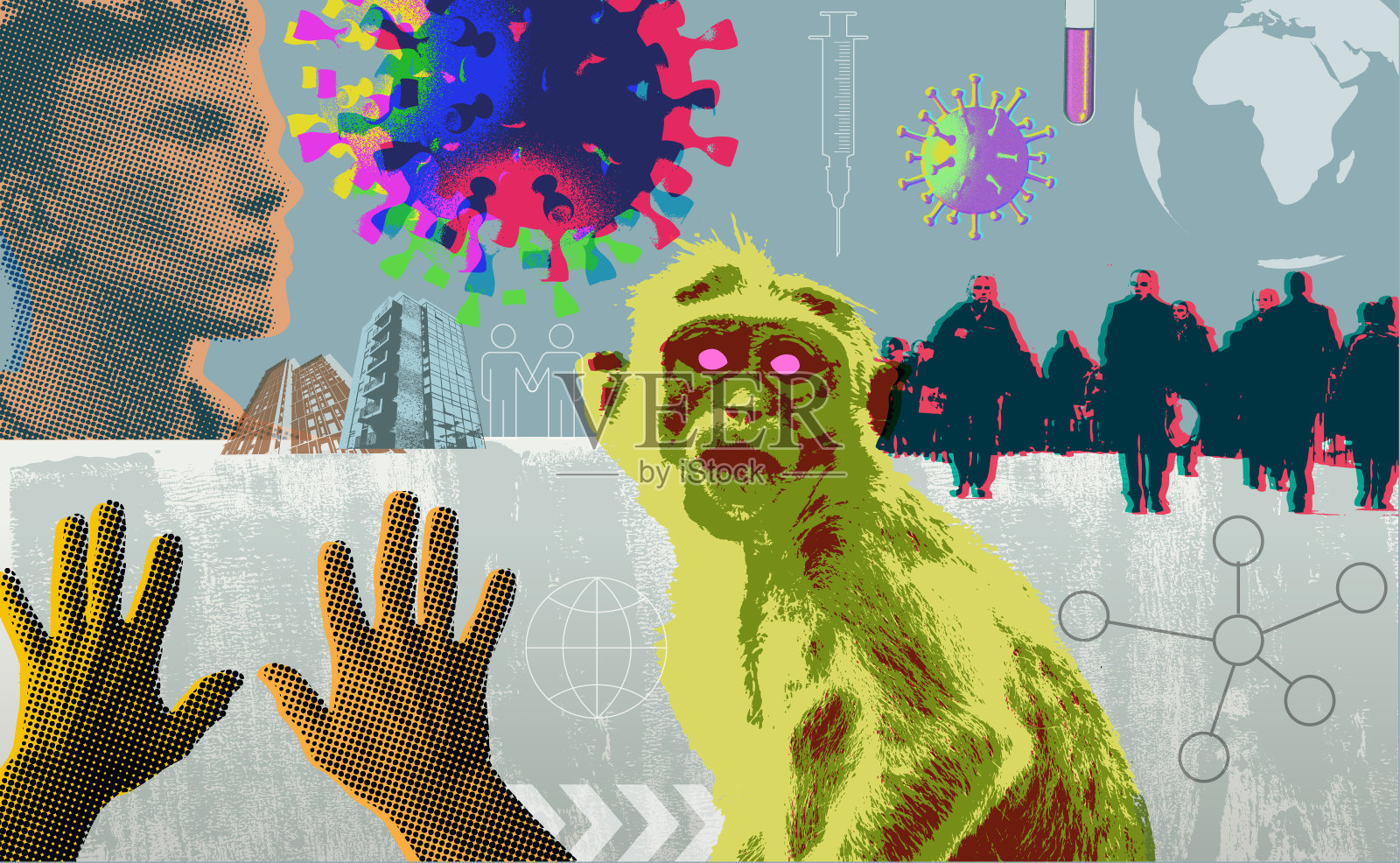 猴痘艺术拼贴插画图片素材