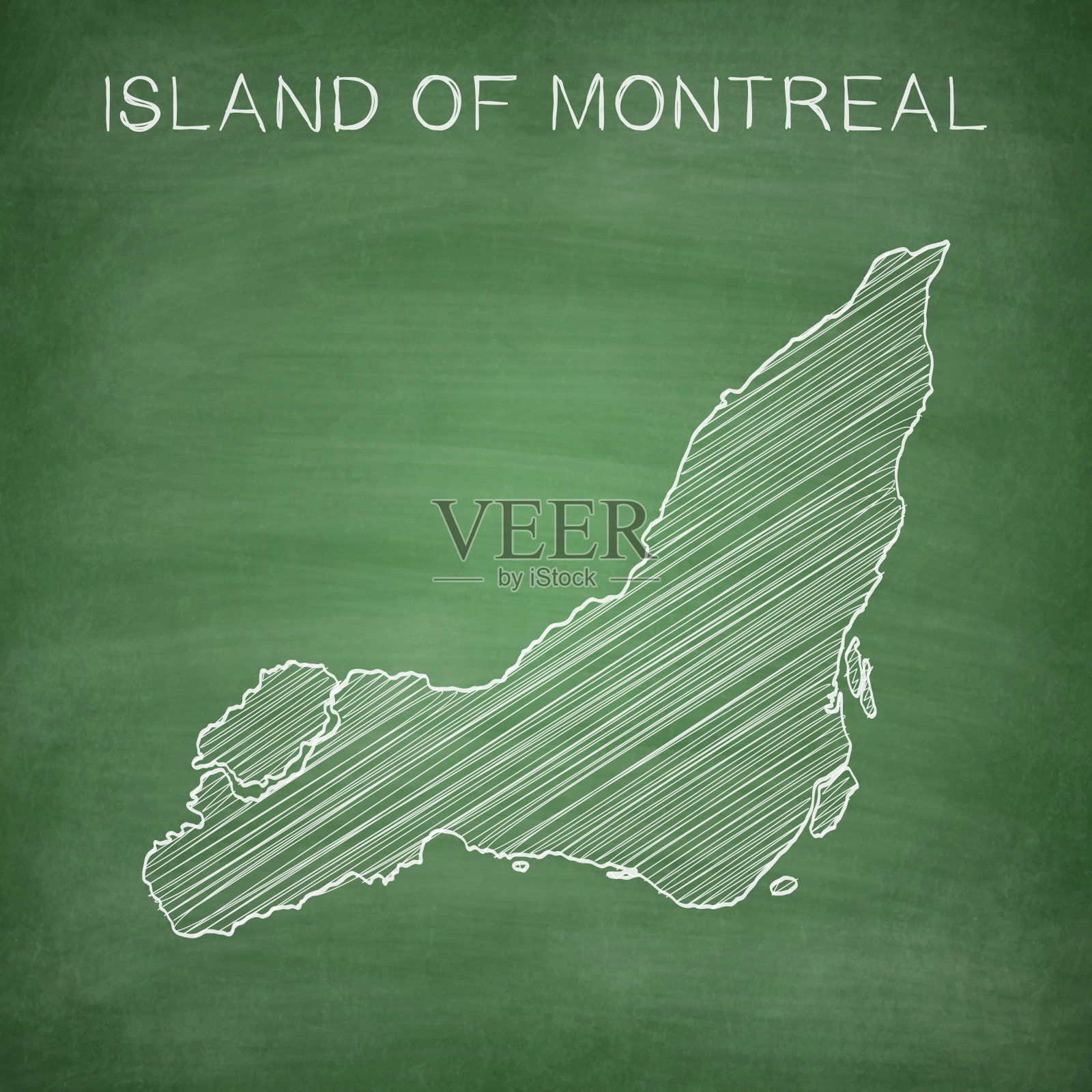 画在黑板上的蒙特利尔岛地图插画图片素材