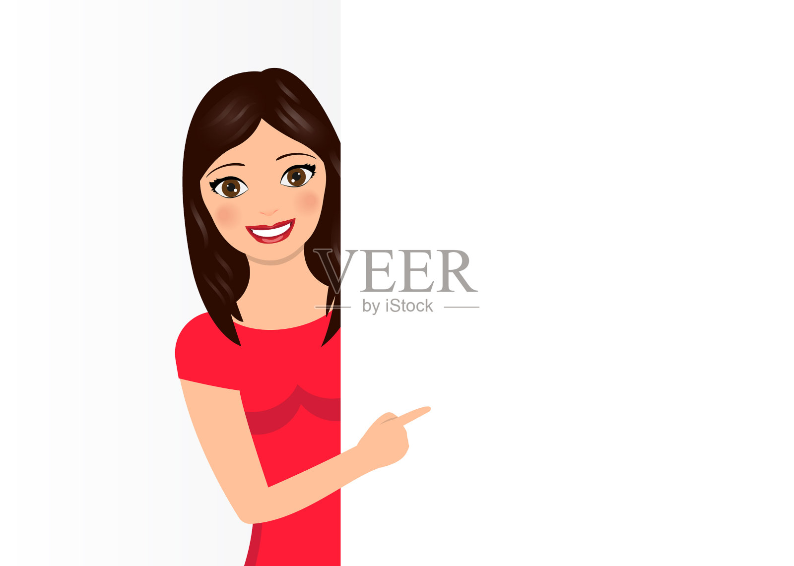 女人指着她的手指，女孩指着周围插画图片素材