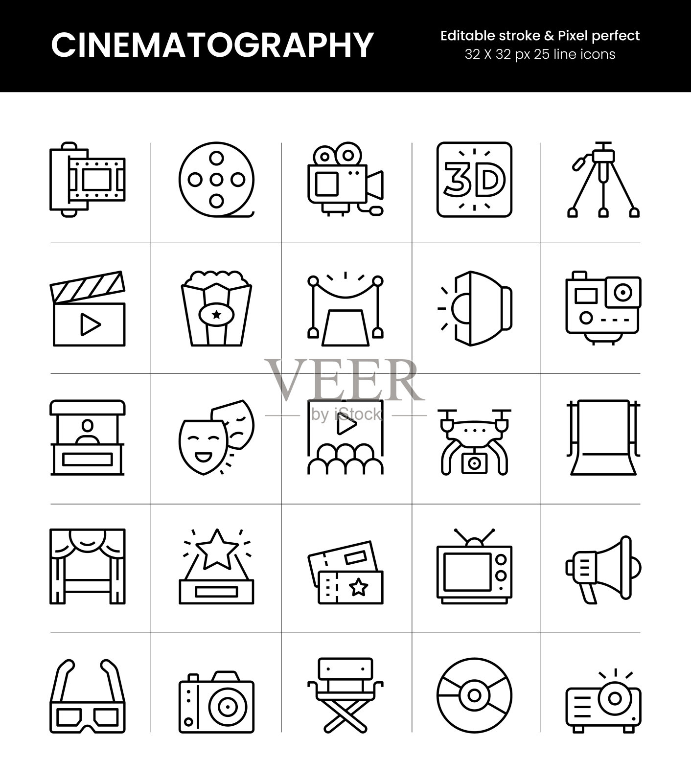 可编辑的描线图标插画图片素材