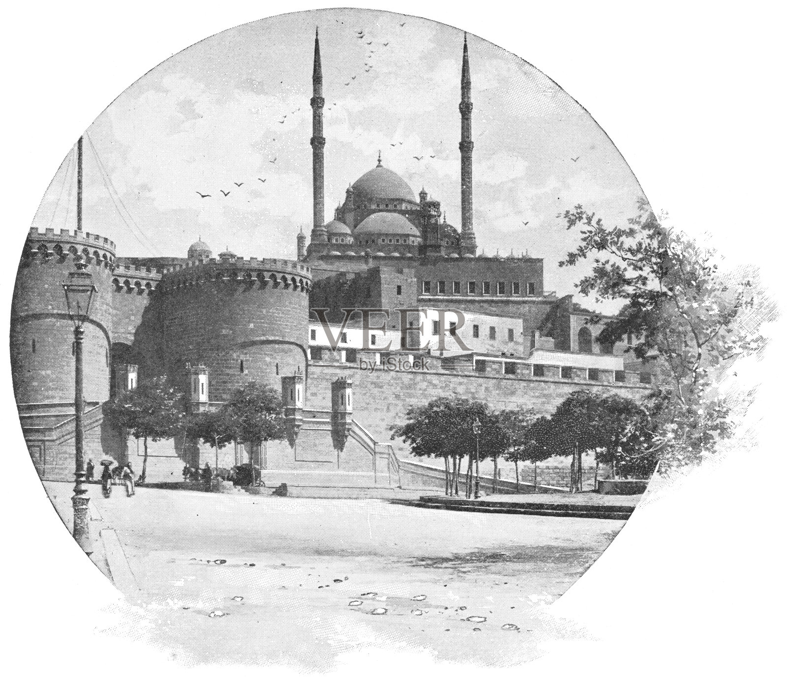 穆罕默德阿里清真寺在开罗城堡，埃及，奥斯曼帝国插画图片素材