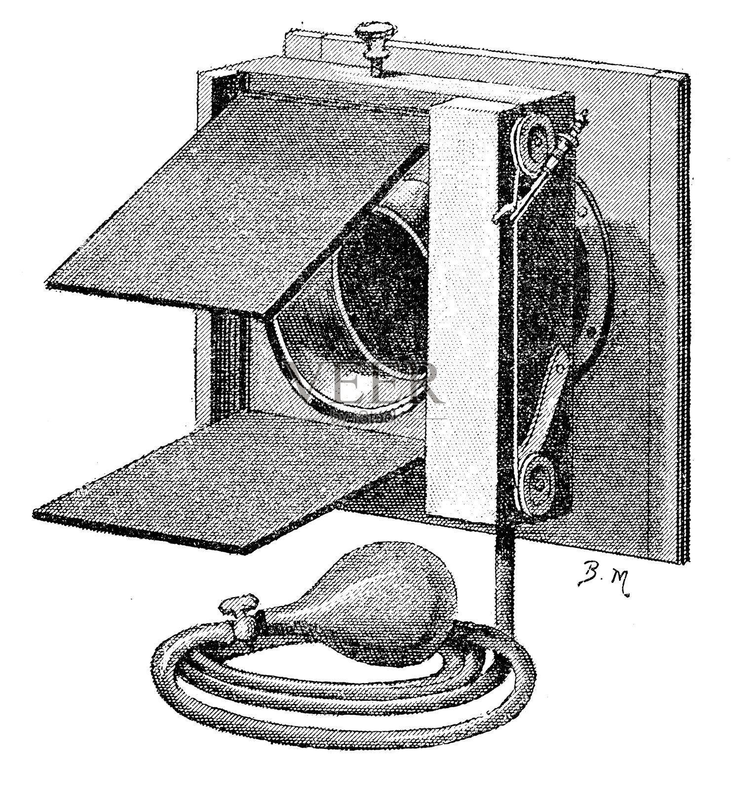 古董科学雕刻插图:相机快门镜头插画图片素材