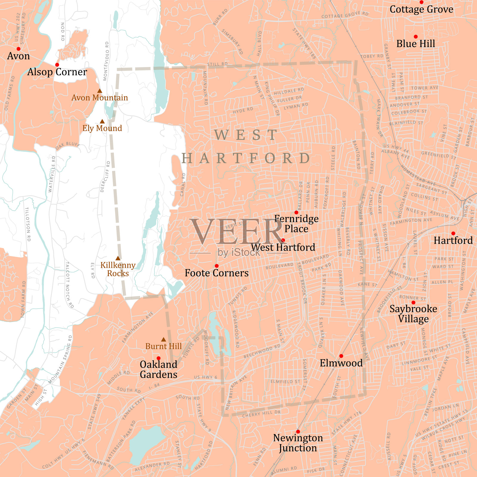 CT哈特福德西哈特福德矢量路线图插画图片素材