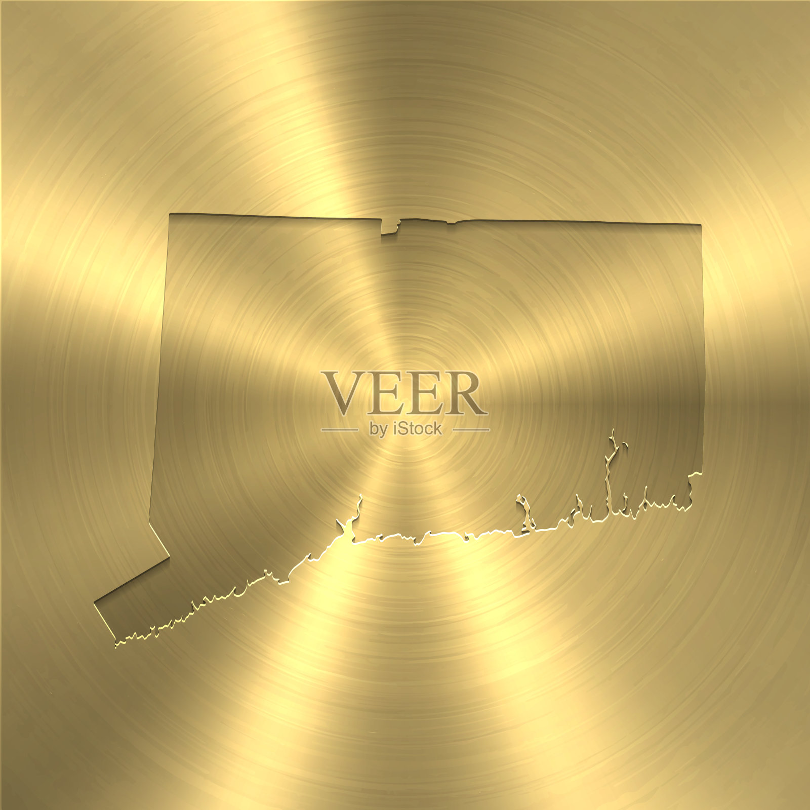 康涅狄格地图上的黄金背景-圆形拉丝金属纹理插画图片素材