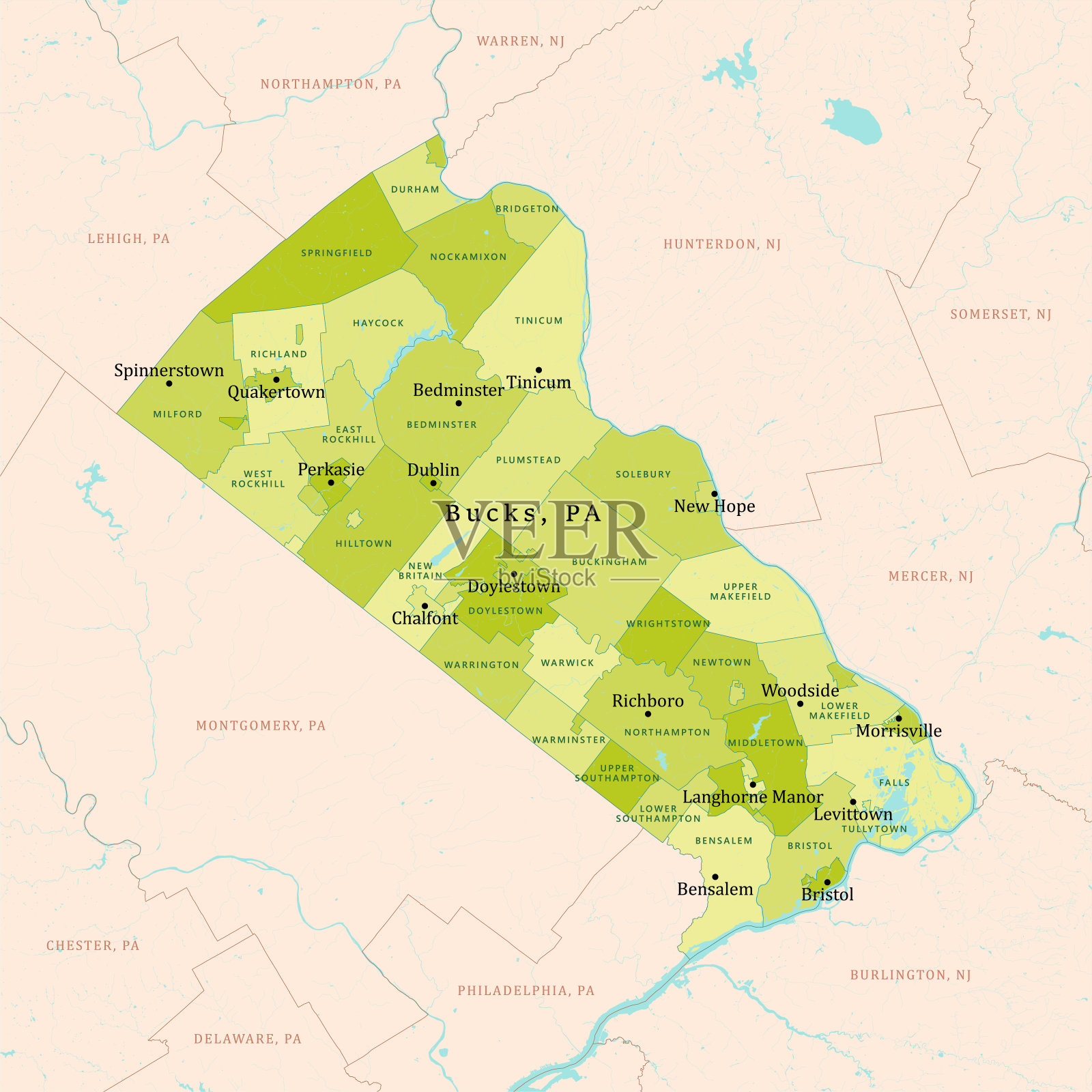 巴克斯县绿色矢量地图插画图片素材