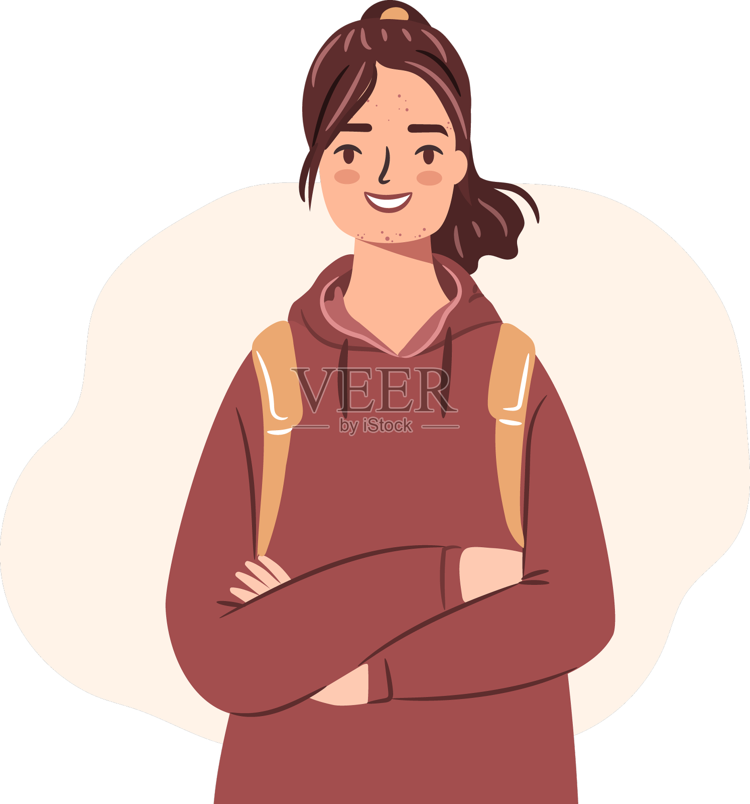 满脸粉刺的快乐少年穿着连帽衫的女学生设计元素图片