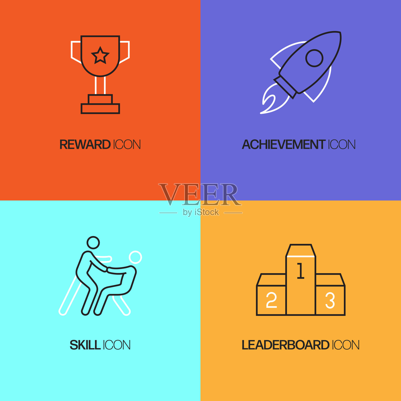 游戏化相关矢量细线图标合集插画图片素材