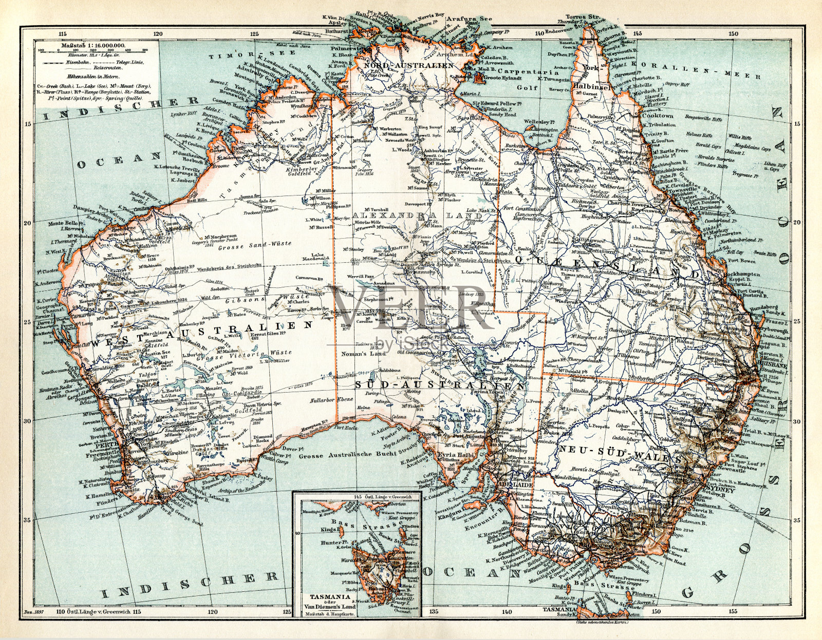 澳大利亚大陆地图1898年插画图片素材