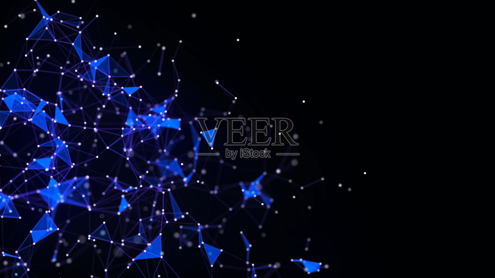 蓝色抽象背景与连接线，点和三角形。技术网络连接。粒子的数字结构。3 d渲染。照片摄影图片