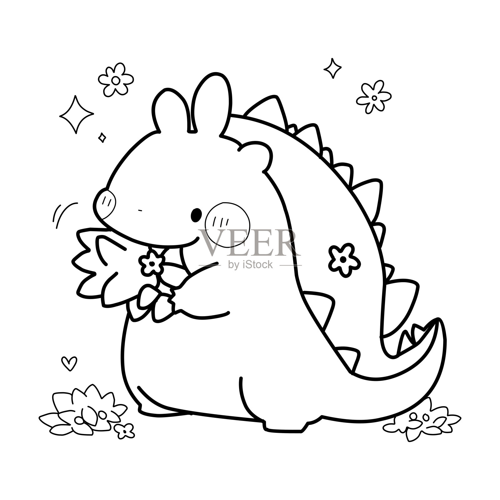 小可爱的卡哇伊龙儿童冬季新年彩绘页龙。插画图片素材