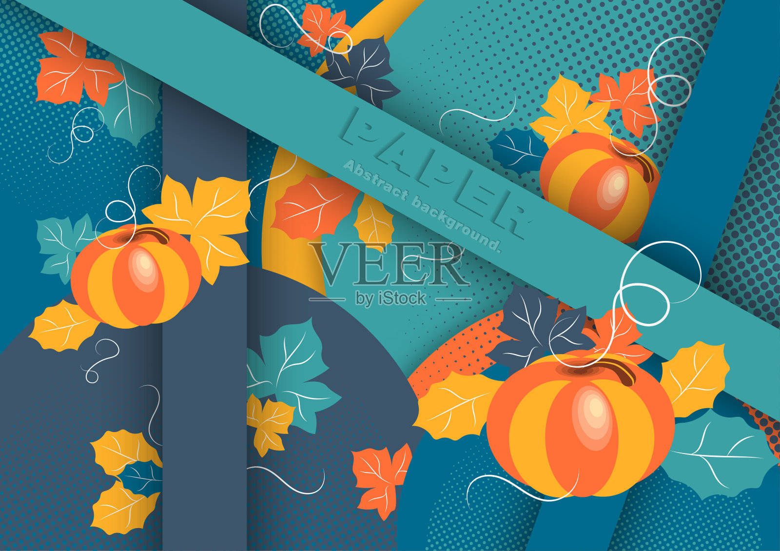 南瓜叶，剪纸风格。摘要背景，矢量插图。03插画图片素材