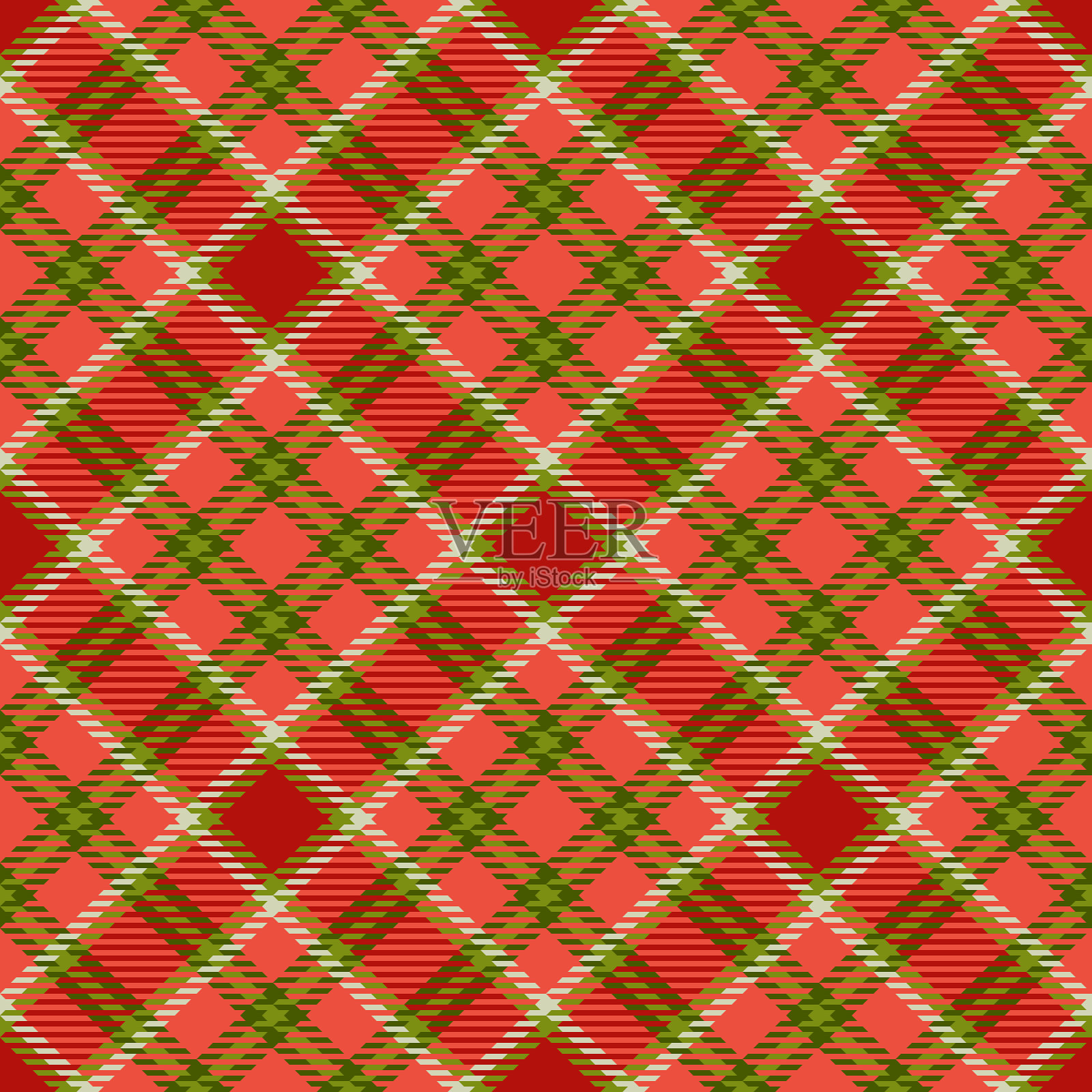 绿红无缝花纹。传统抽象几何装饰。对角线格子设计插画图片素材