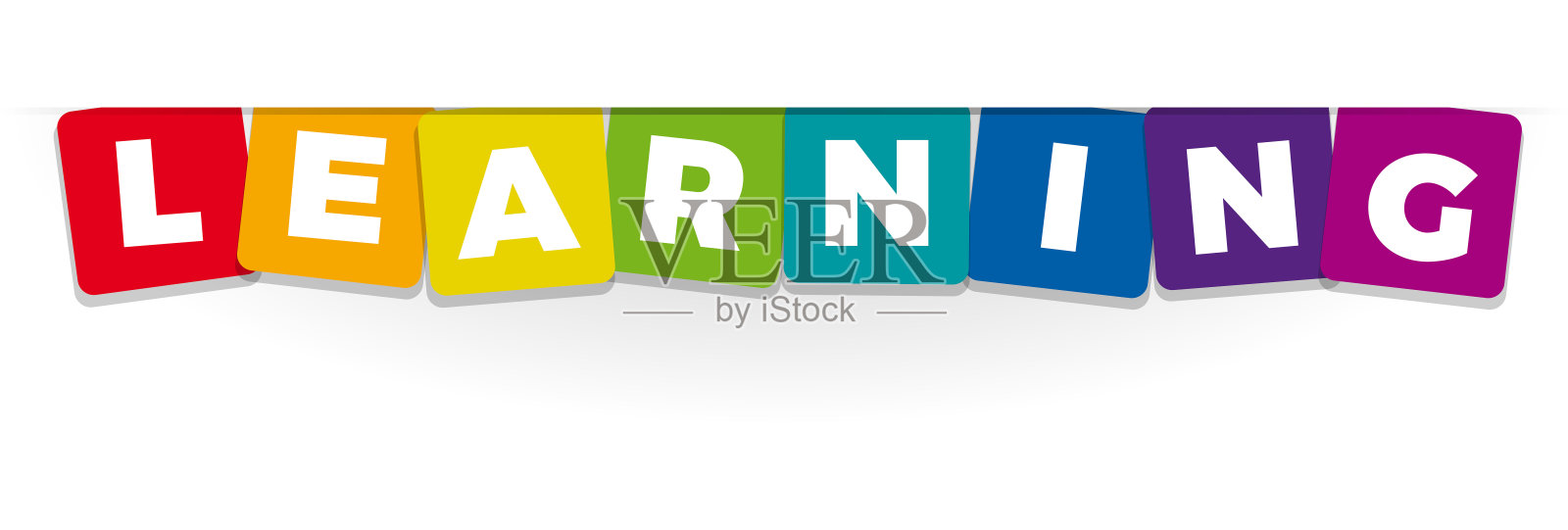 学习这个词。矢量横幅与文本彩色彩虹。插画图片素材