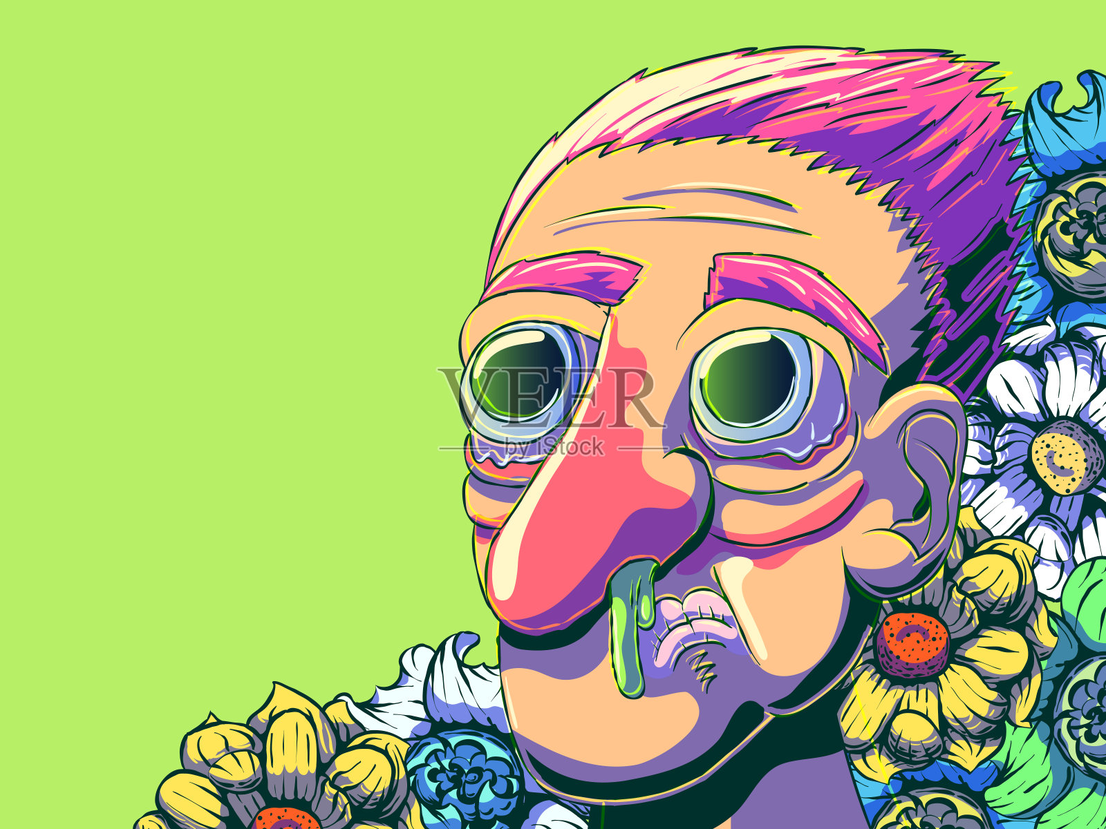 有趣的卡通矢量组成-男人与过敏的颜色。插画图片素材