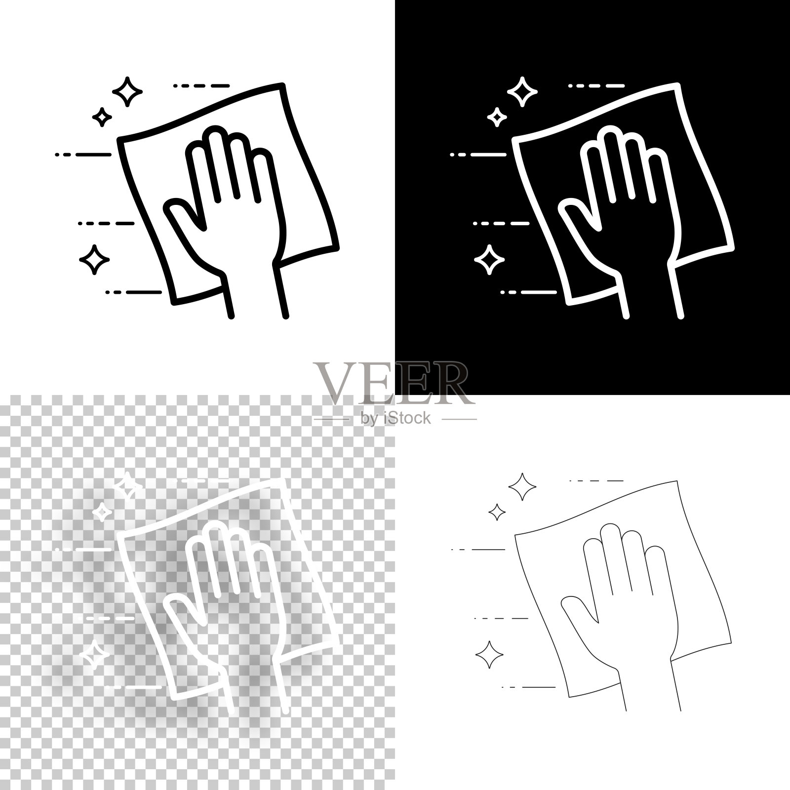 用湿巾清洁和消毒。图标设计。空白，白色和黑色背景-线图标插画图片素材