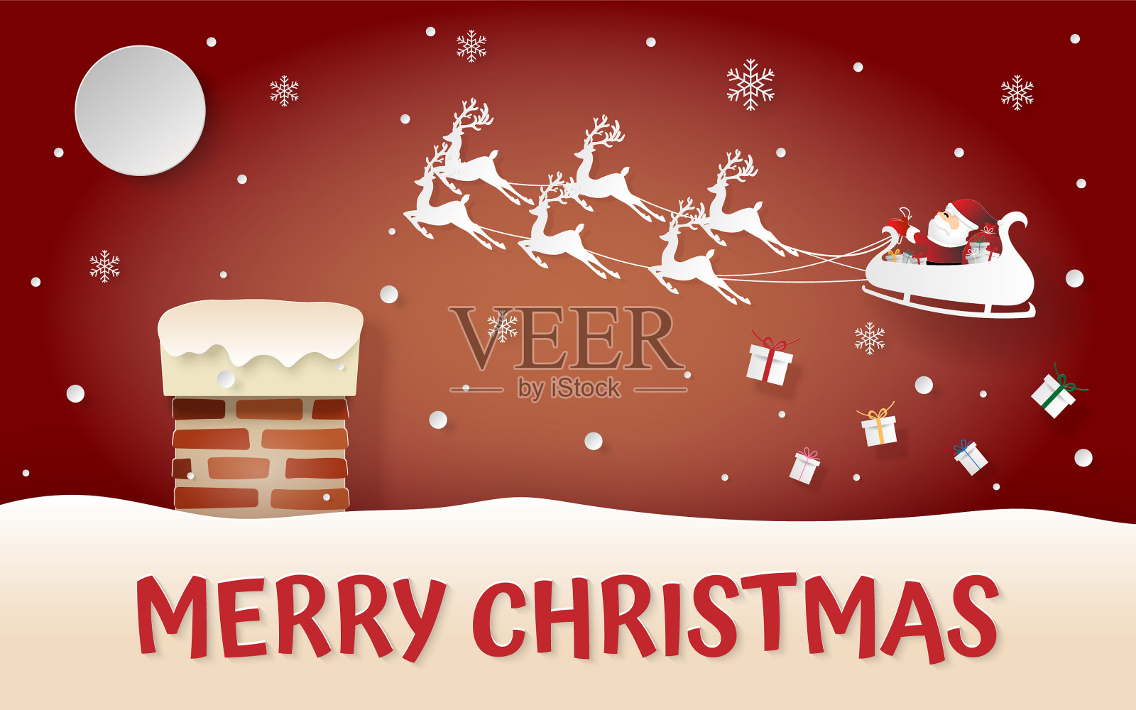 屋顶上有烟囱的圣诞老人插画图片素材