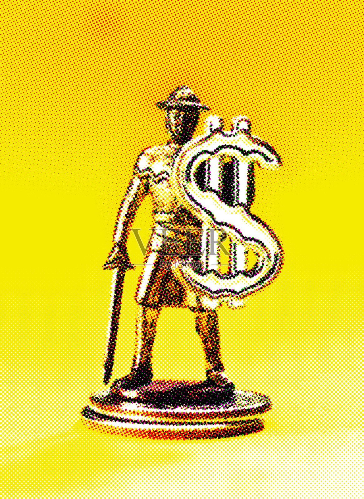 黄金士兵手持美元符号插画图片素材