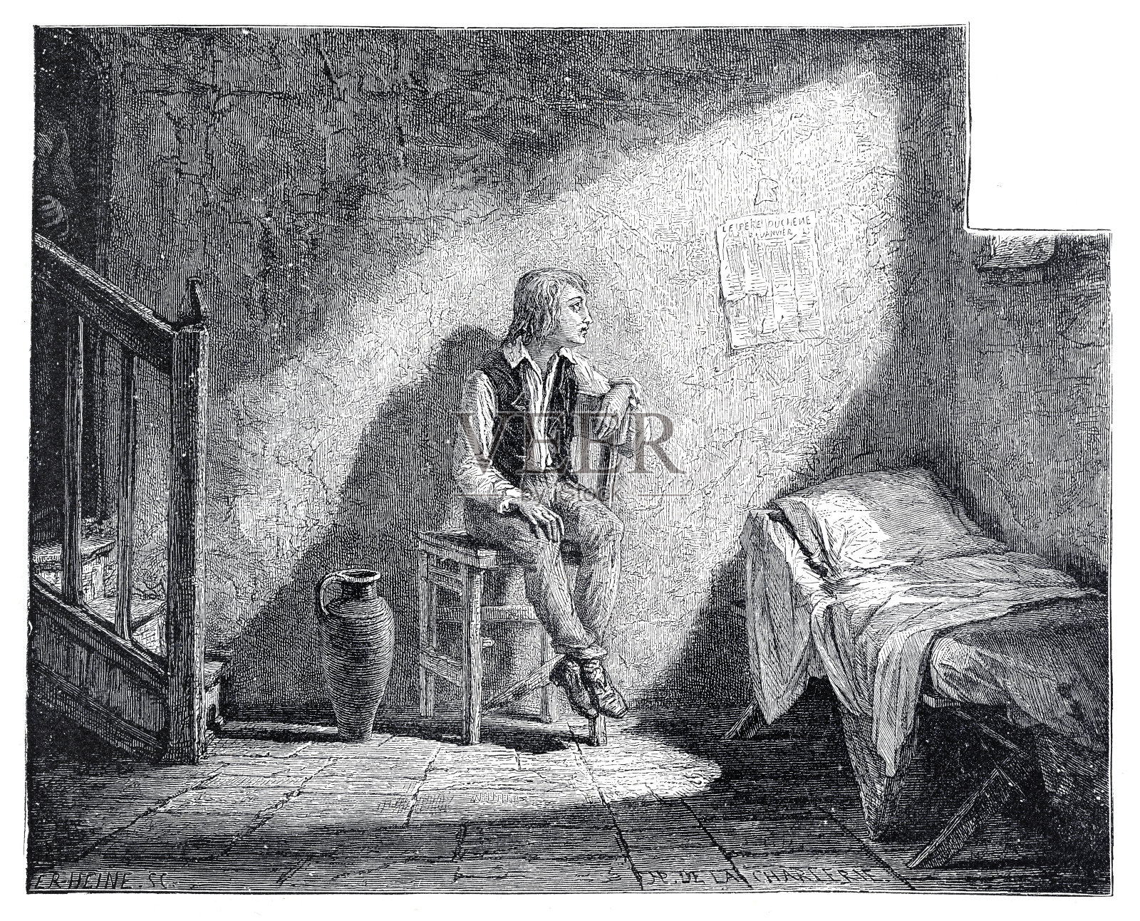 法国路易十七，玛丽·安托瓦内特之子，1795年狱中狱中插画图片素材