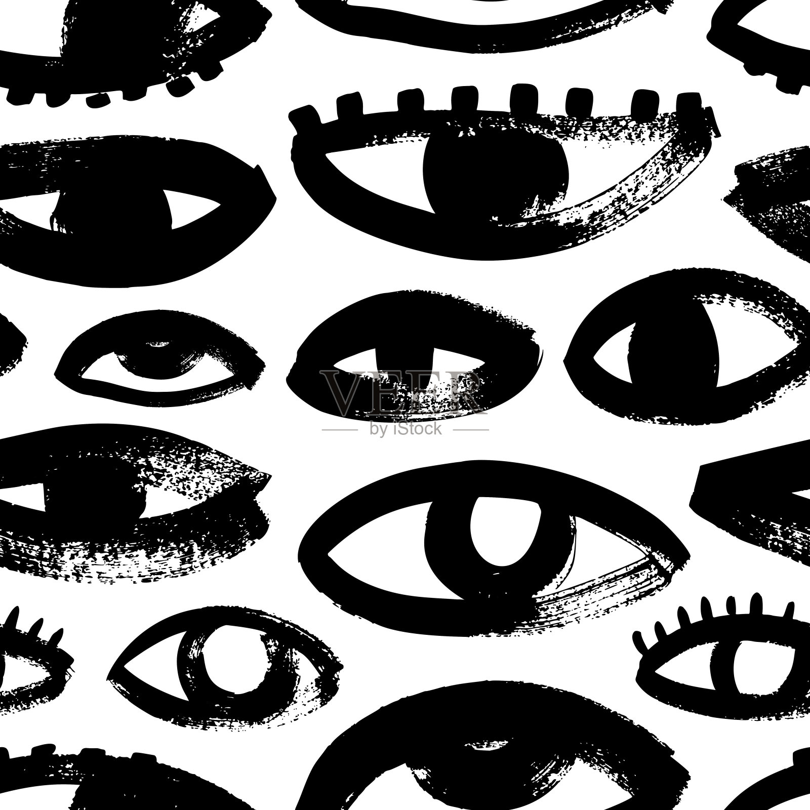 Grunge大胆的眼睛无缝图案。插画图片素材
