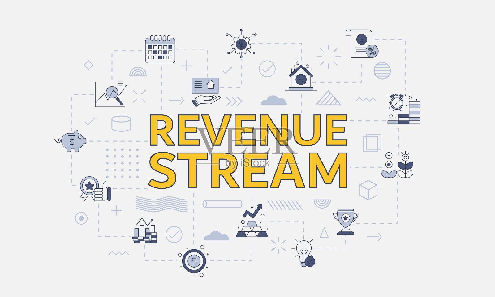 收入流概念与图标集与大字或文字在中心插画图片素材