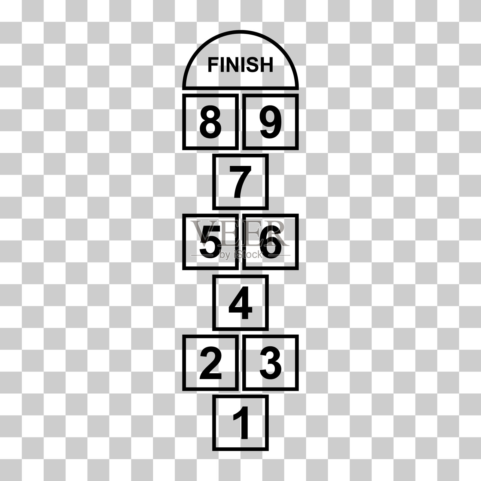 跳房子户外图标，有趣的玩跳跃活跃的游戏孩子，街道矢量插图插画图片素材