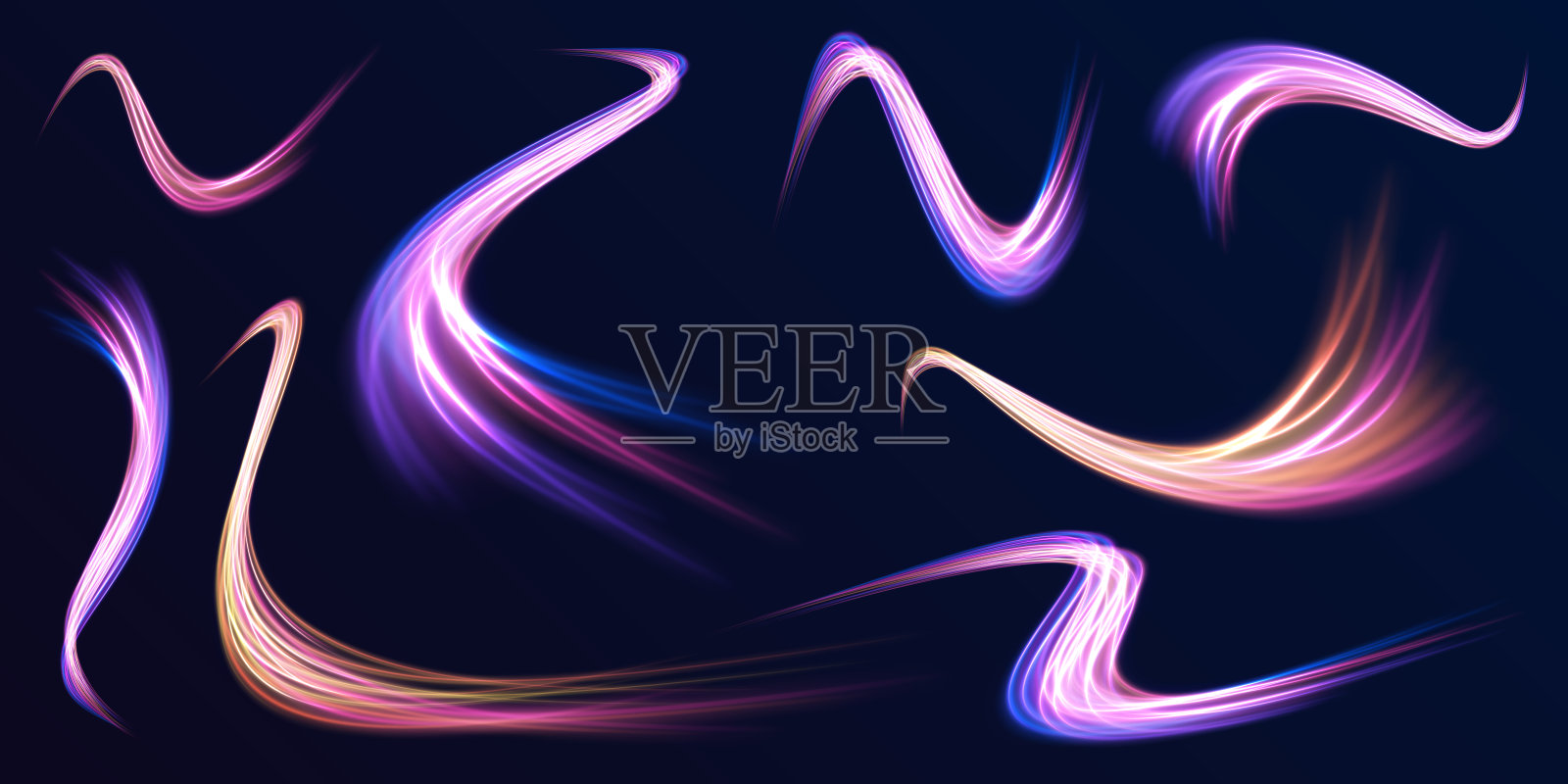 光线和条纹在黑暗的背景上快速移动。插画图片素材