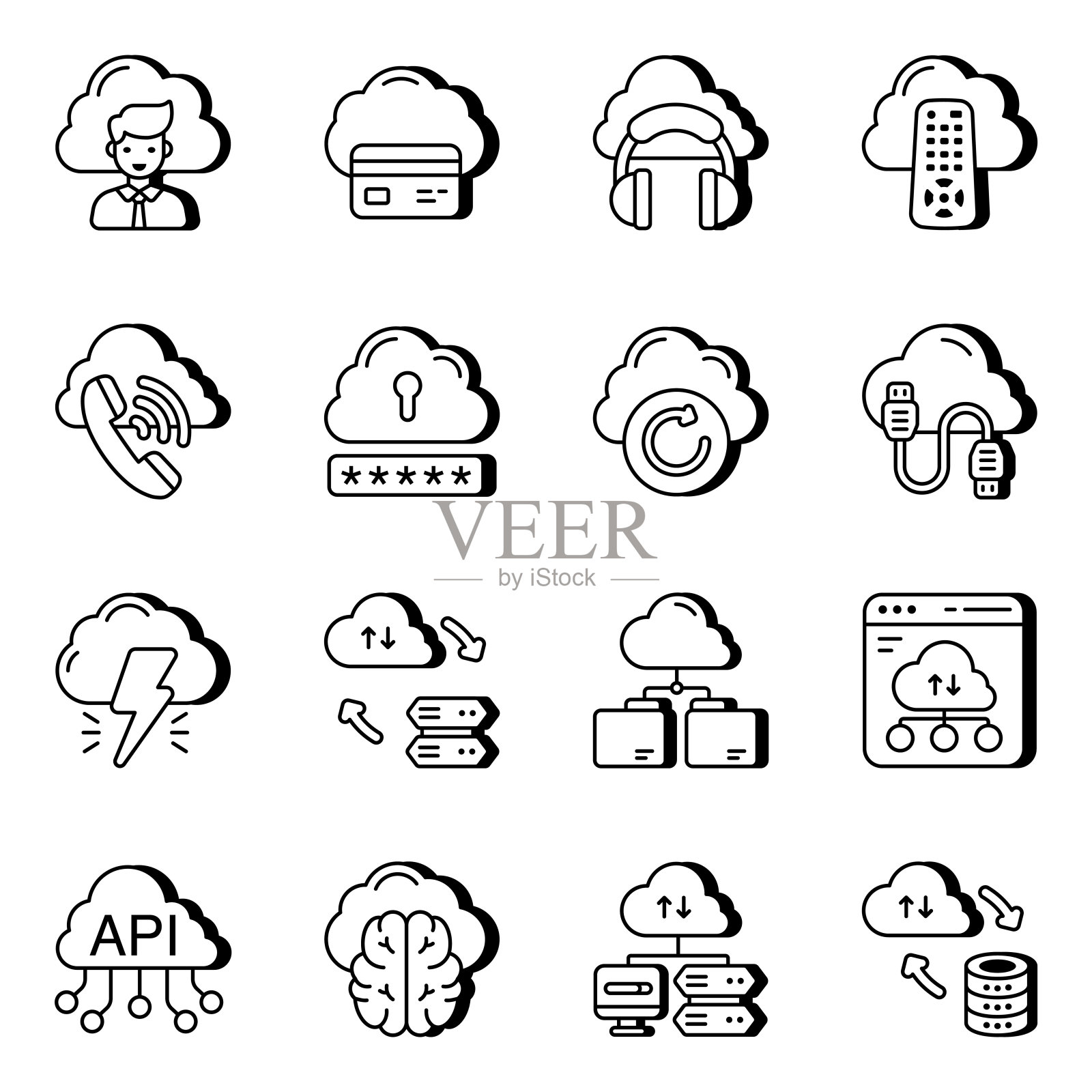 云技术和服务线性图标包插画图片素材