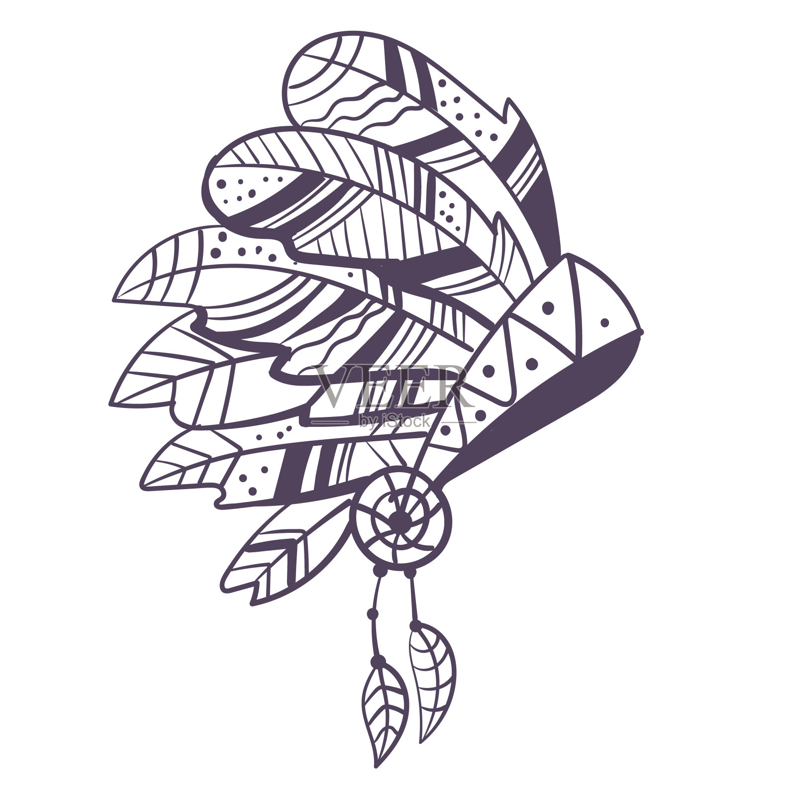 美国土著羽毛头帽服饰概念。矢量平面图形设计插图插画图片素材