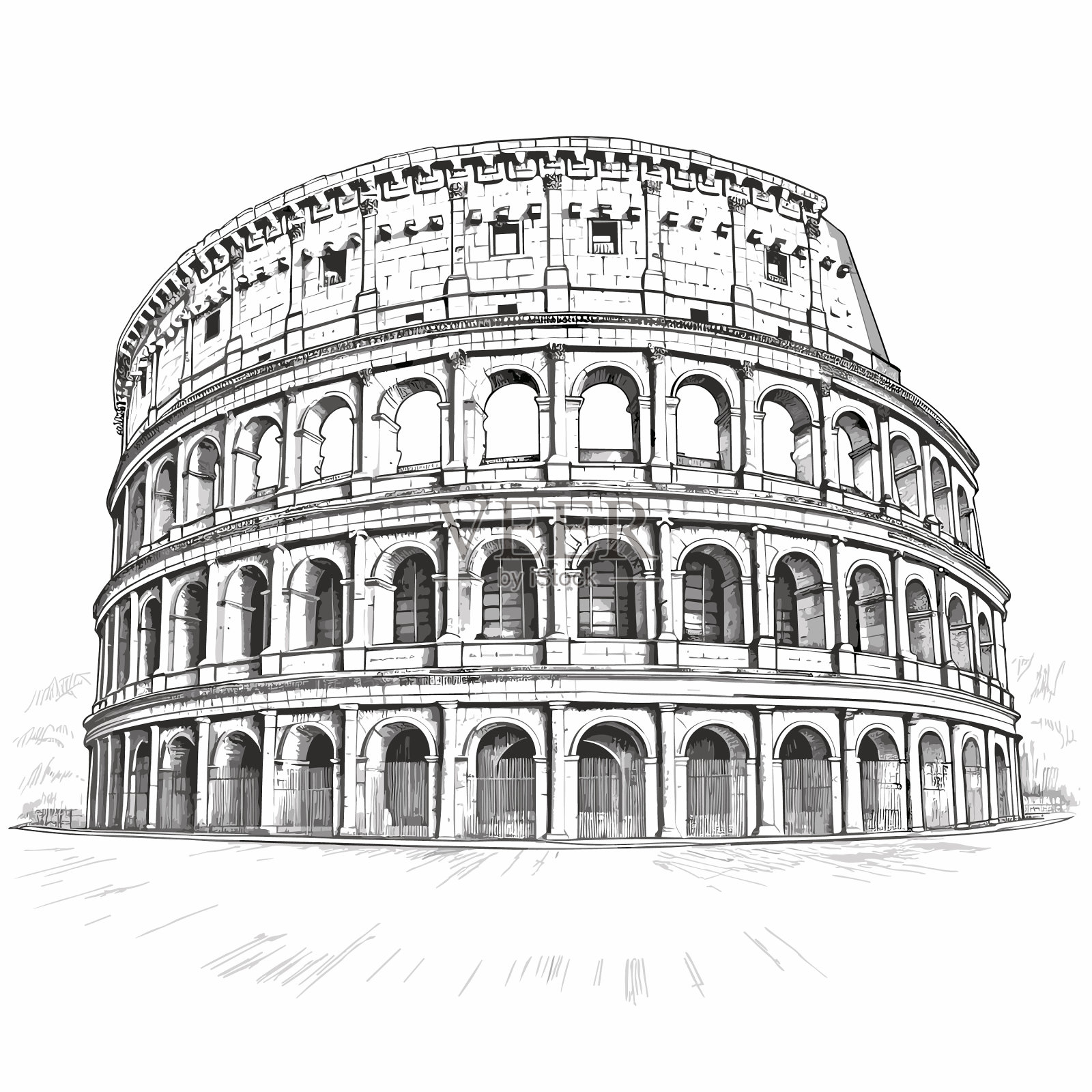 罗马斗兽场手绘漫画插画图片素材