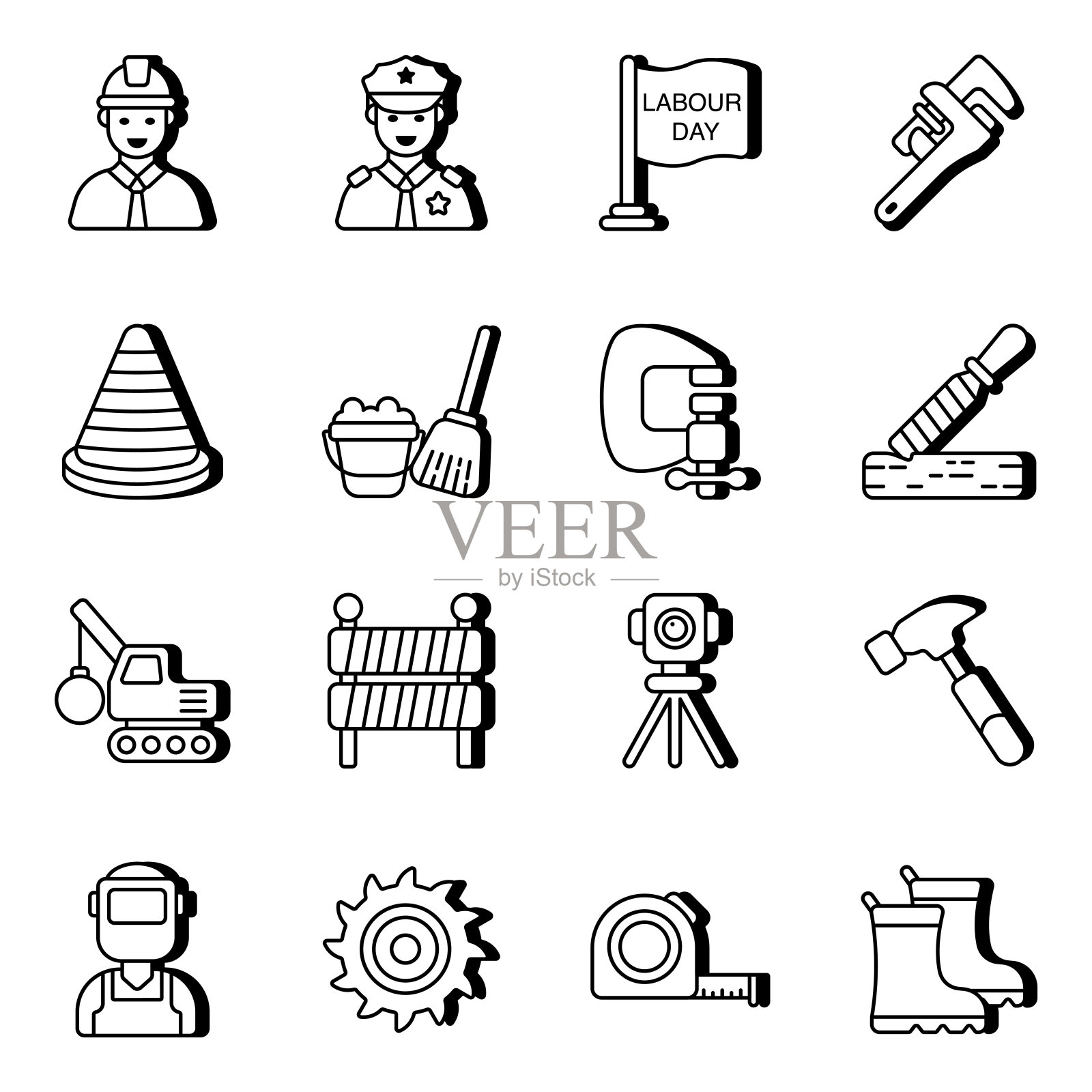 建筑工具线性图标包插画图片素材