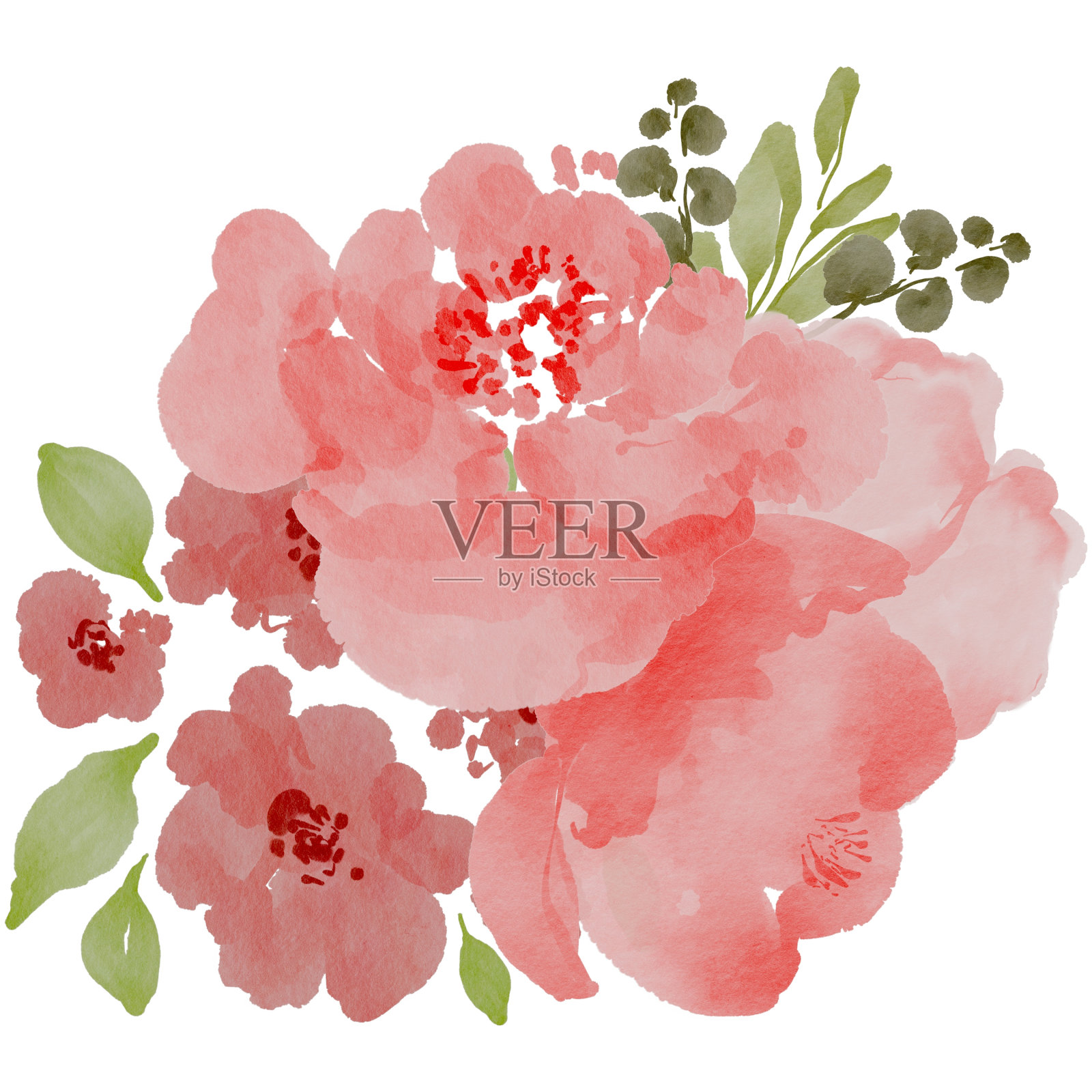 水彩粉色花束。水彩插画风格与花卉主题。适用于婚礼请帖、审美装饰、社交媒体贴、横幅、促销、广告等。插画图片素材