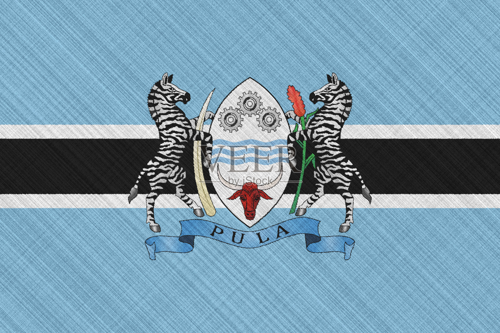 博茨瓦纳共和国的国旗和盾形纹章以纹理为背景。概念拼贴。插画图片素材