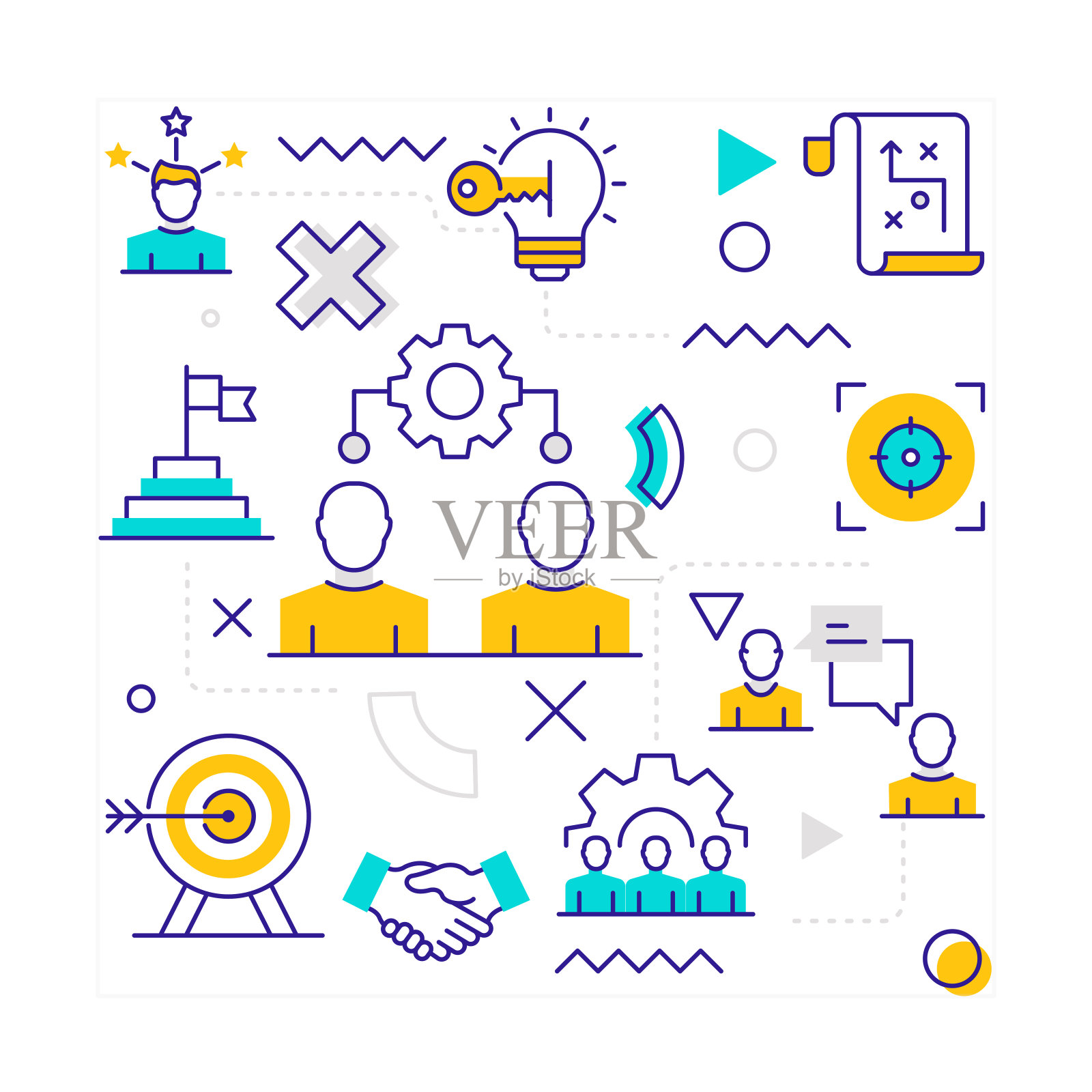 合作相关的横幅设计网页，标题，小册子，年度报告和书籍封面插画图片素材