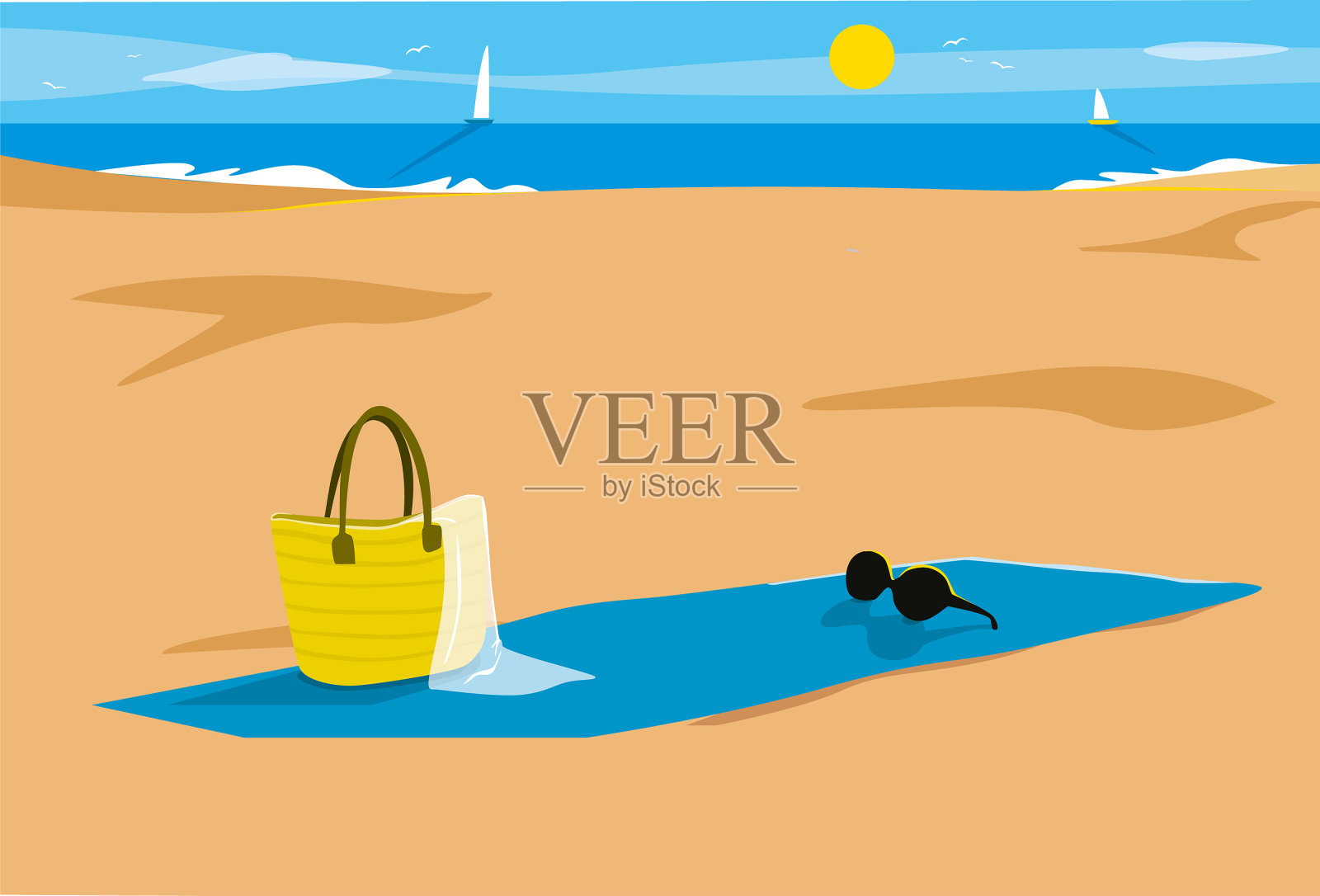 毛巾有包，眼镜没有人。插画图片素材